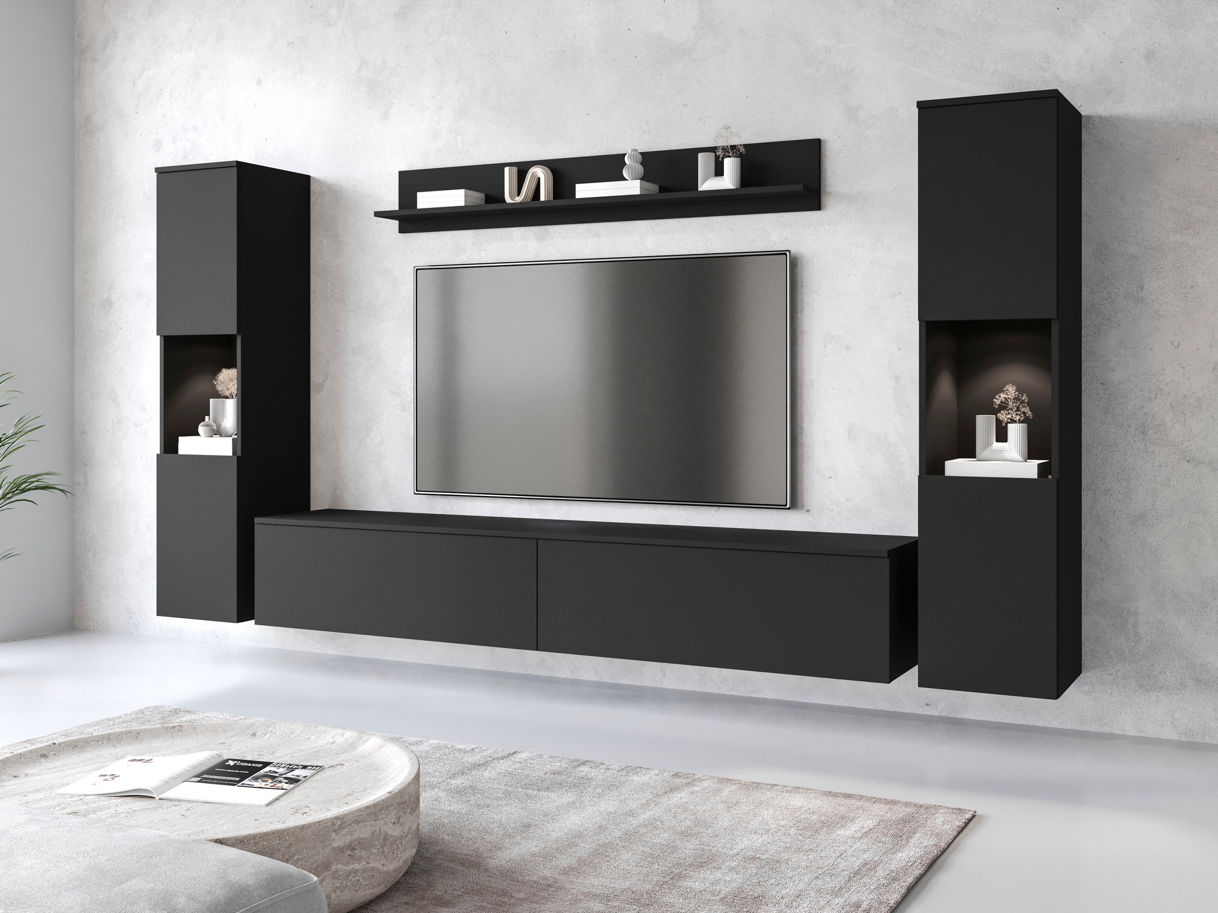 INOSIGN Wohnwand "PARIS", (Komplett-Set, 4 St.), TV-Wand 260cm breite, grifflose Design, stehend und hängend montierbar