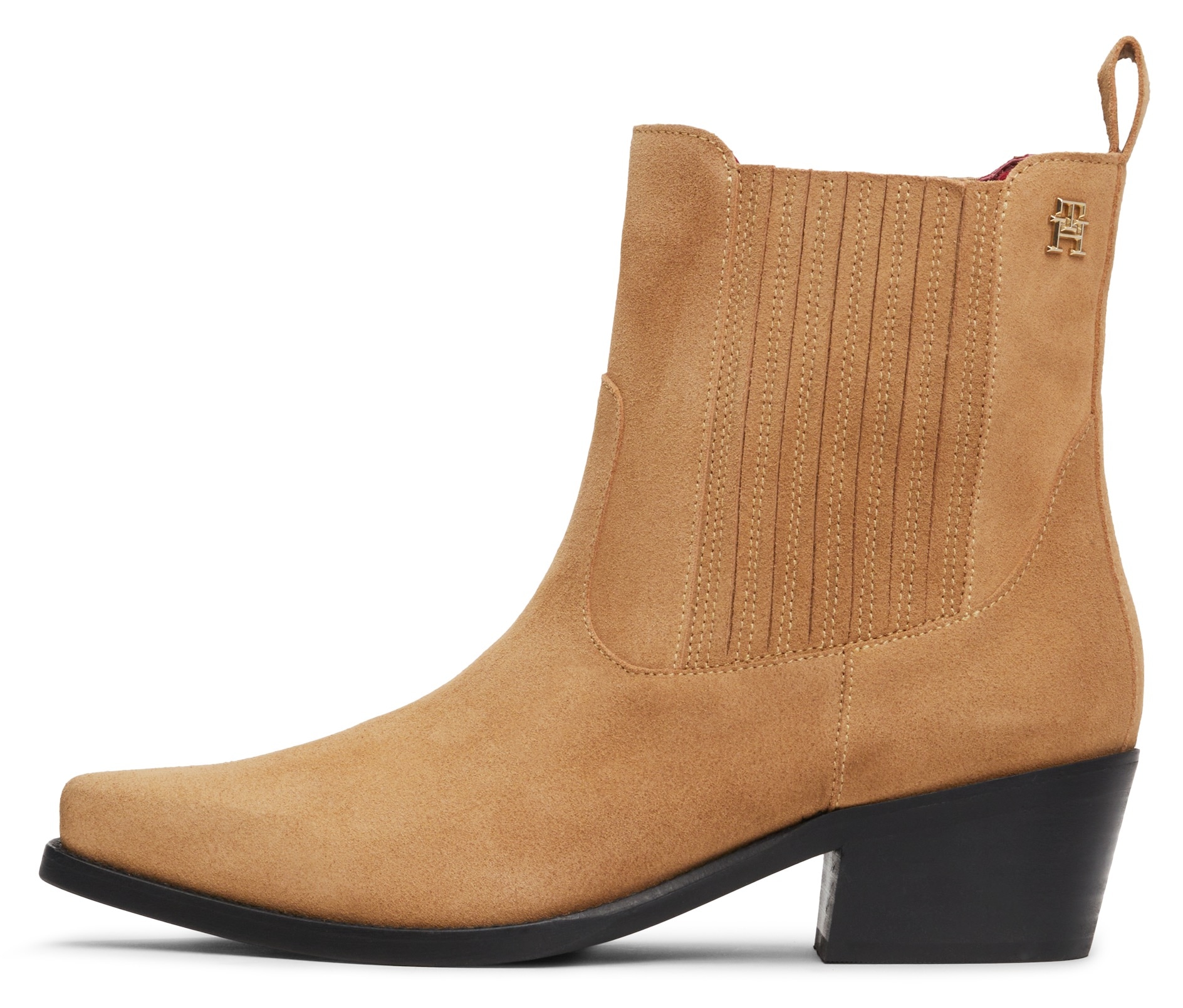 Tommy Hilfiger Cowboy Stiefelette "TH SUEDE COWBOY BOOT", Blockabsatz, Westernstiefelette, Stiefelette, Boots in spitzer