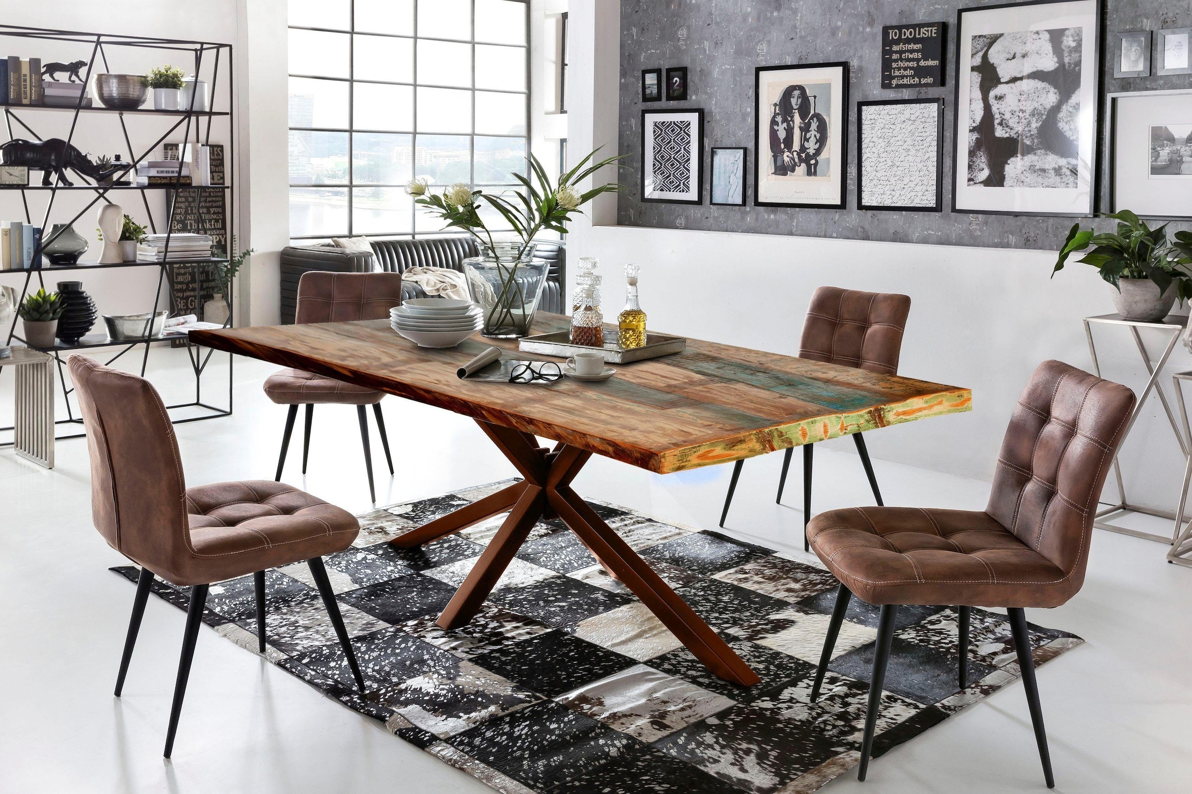 SIT Esstisch "Riga Altholz Massivholz mit Stern-Gestell & Unikat-Charakter" Massives Altholz mit markantem Stern-Gestell