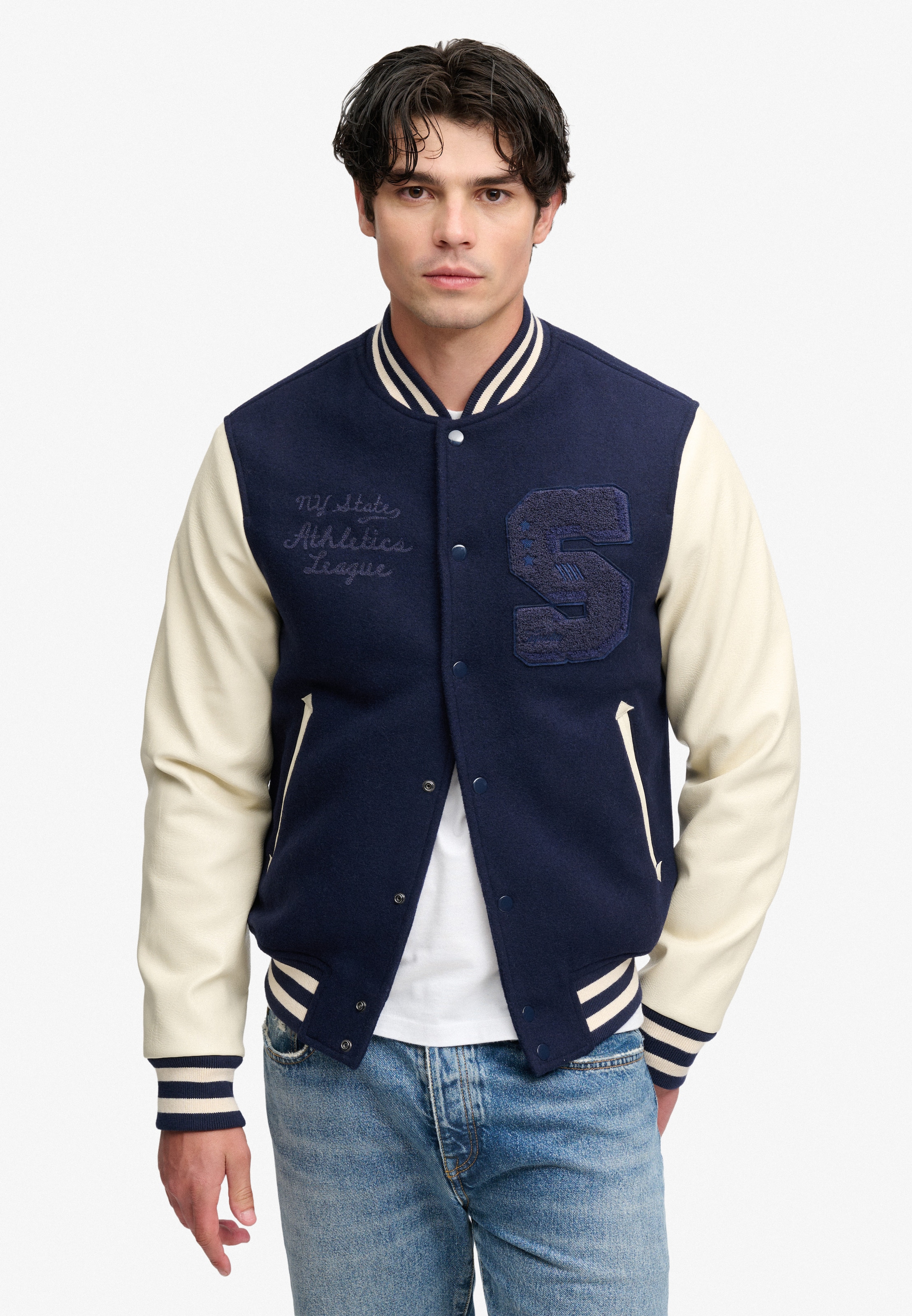 Superdry Collegejacke "VINTAGE PATCHED VARSITY JKT" Materialmix, relaxed fit