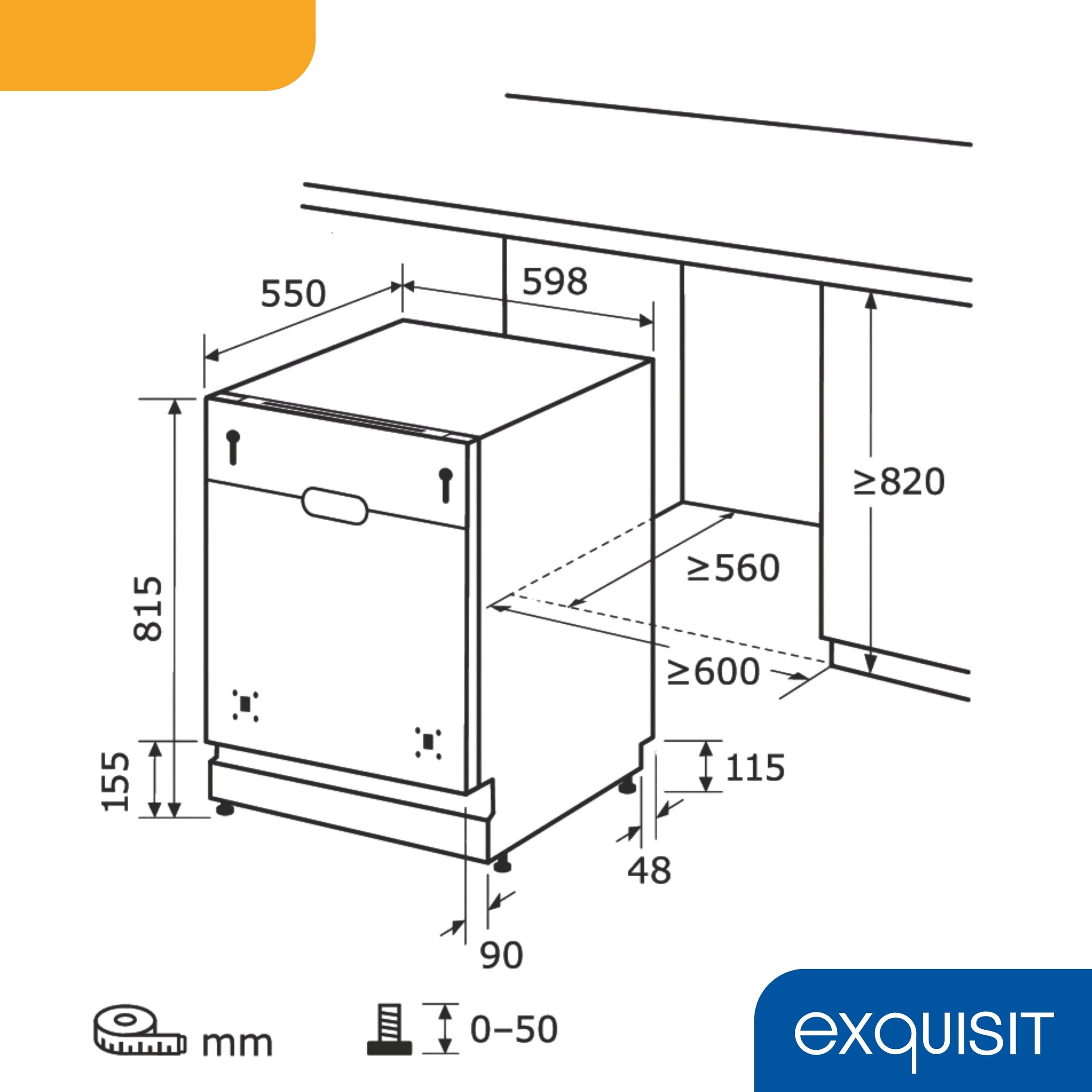 exquisit vollintegrierbarer Geschirrspüler 6312 »EGSP6312-E-030E silber« 11 l 12 tlg. Maßgedecke 12 Maßgedecke & flüsterleise 49 dB – stark und angenehm ruhig