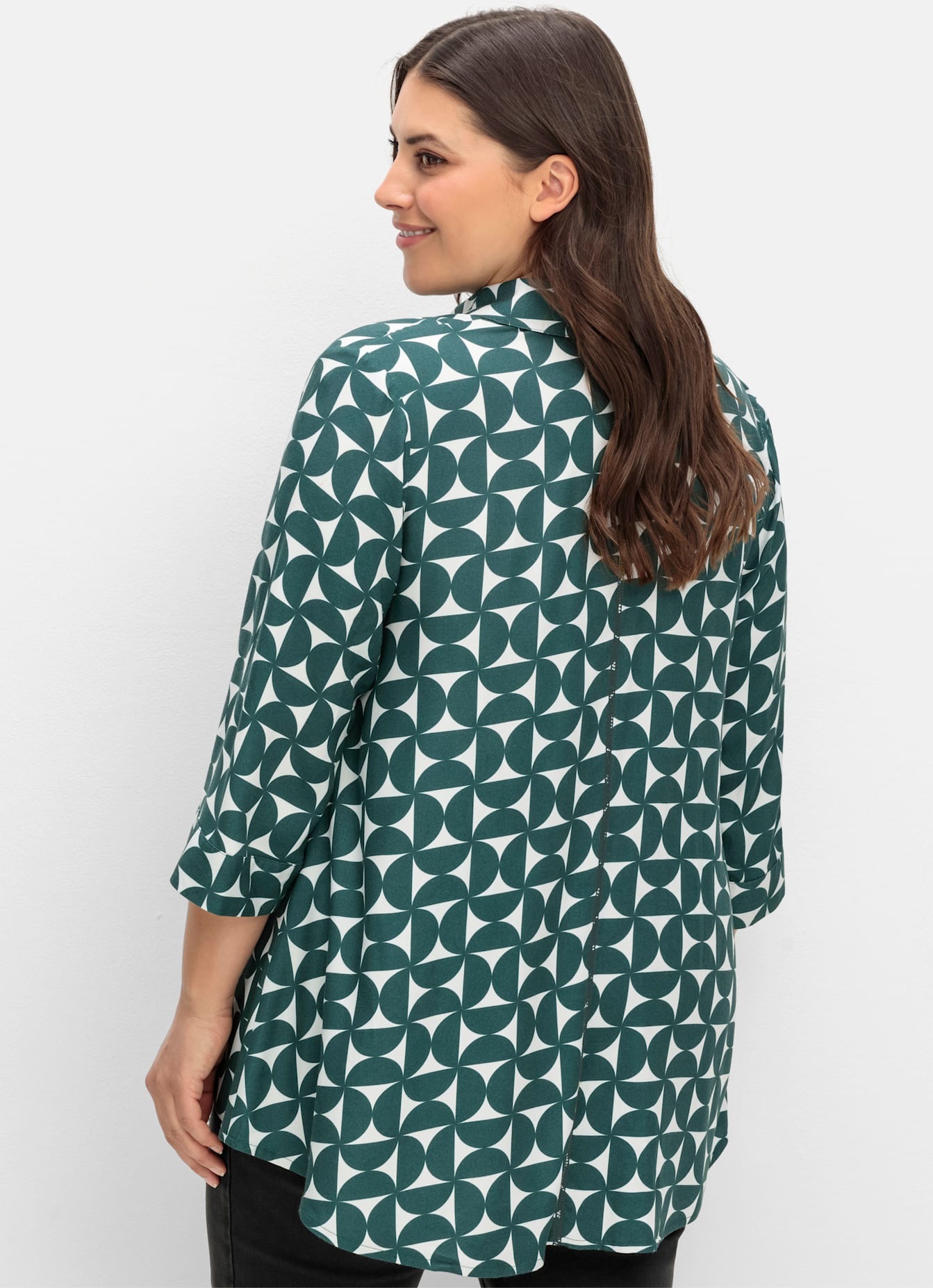 Sheego Women's Long Blouse Dark Green Patterned Size 48 2