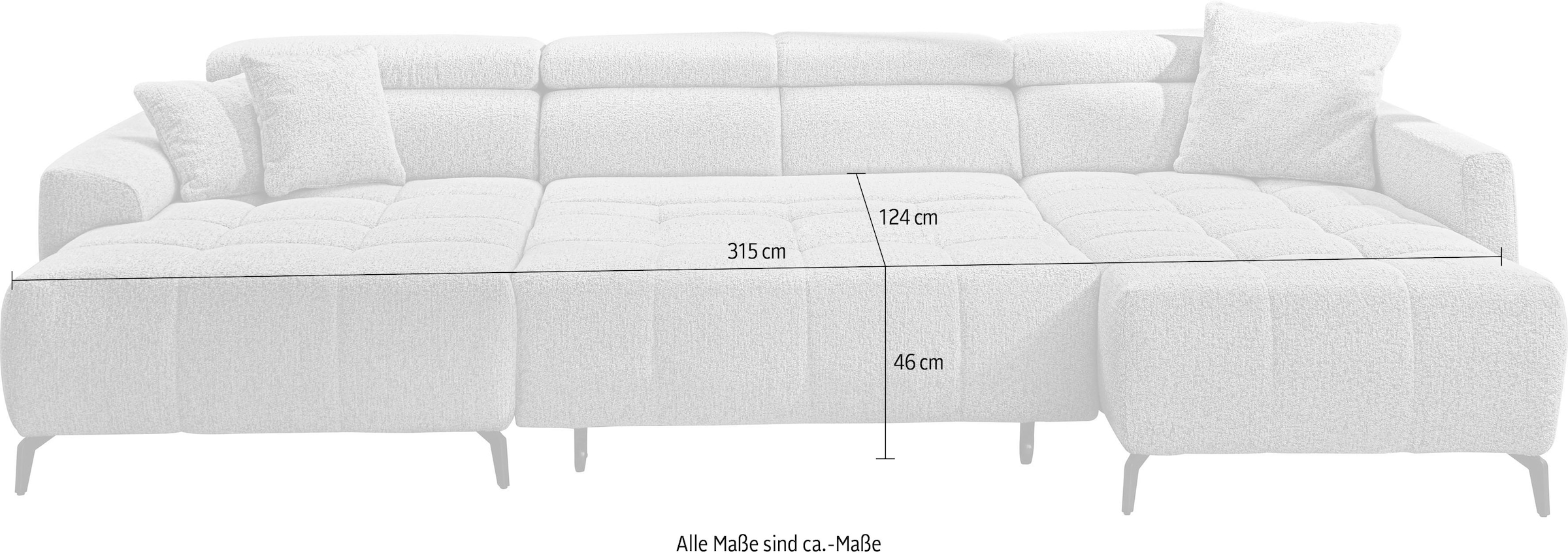 Jockenhöfer Gruppe Wohnlandschaft »Ultima, U-Form, B: 363cm, mit 60 cm elektrischer Sitztiefenverstellung« 140kg Belastbarkeit je Sitz, verstellbaren Kopfstützen, USB-Ports
