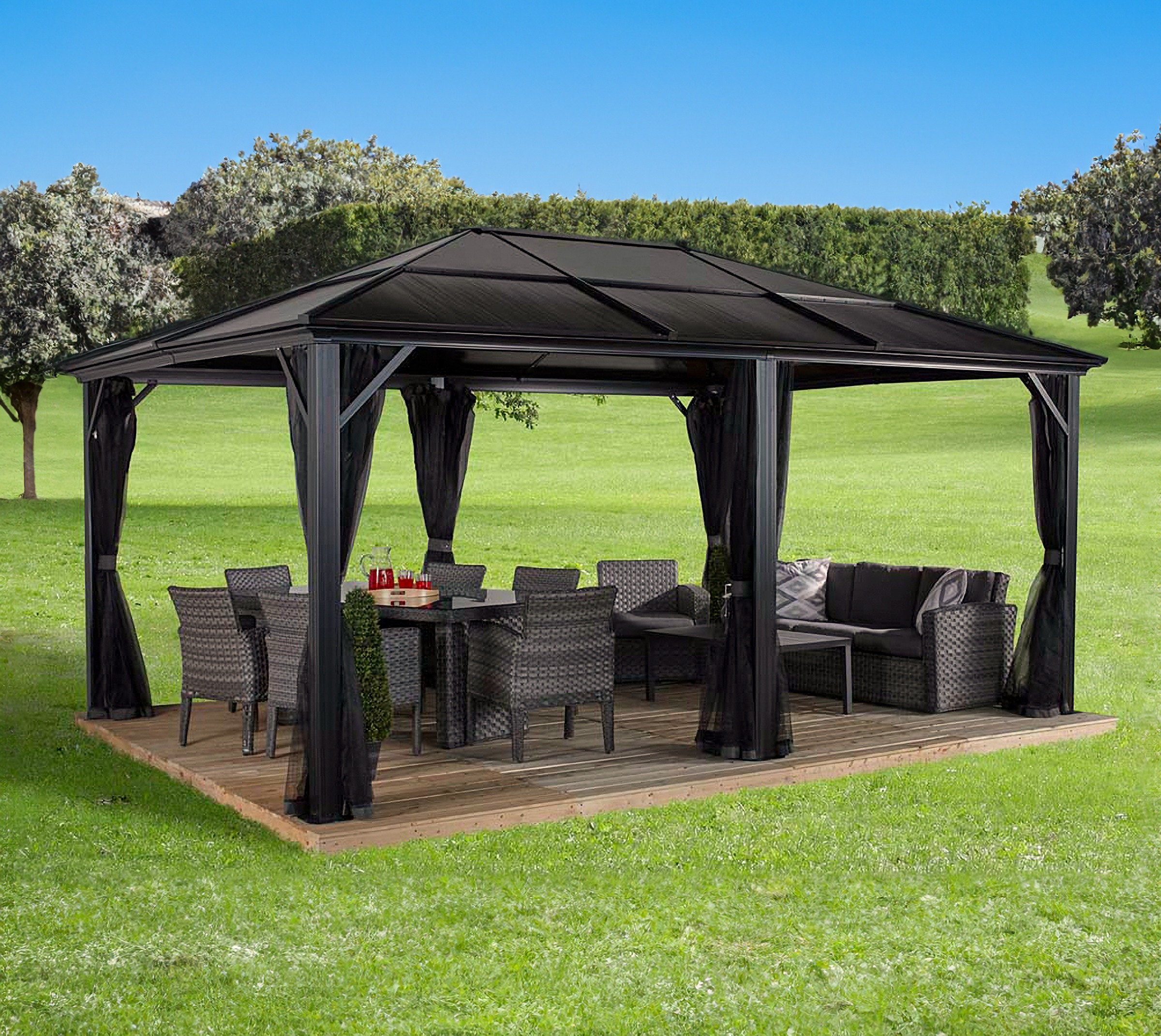 Sojag Pavillon "Gazebo Meridien", (Set), BxT: 365x485 cm, mit Moskitonetzen günstig online kaufen
