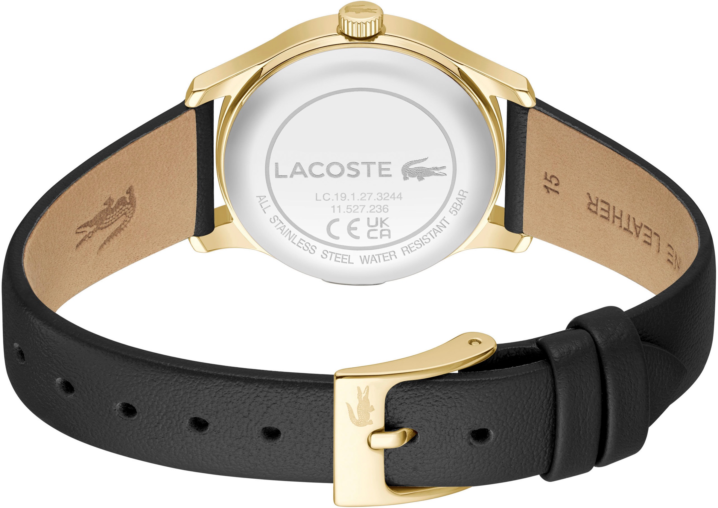 Lacoste Quarzuhr »ELYSE«, Armbanduhr, Damenuhr, Lederarmband, analog