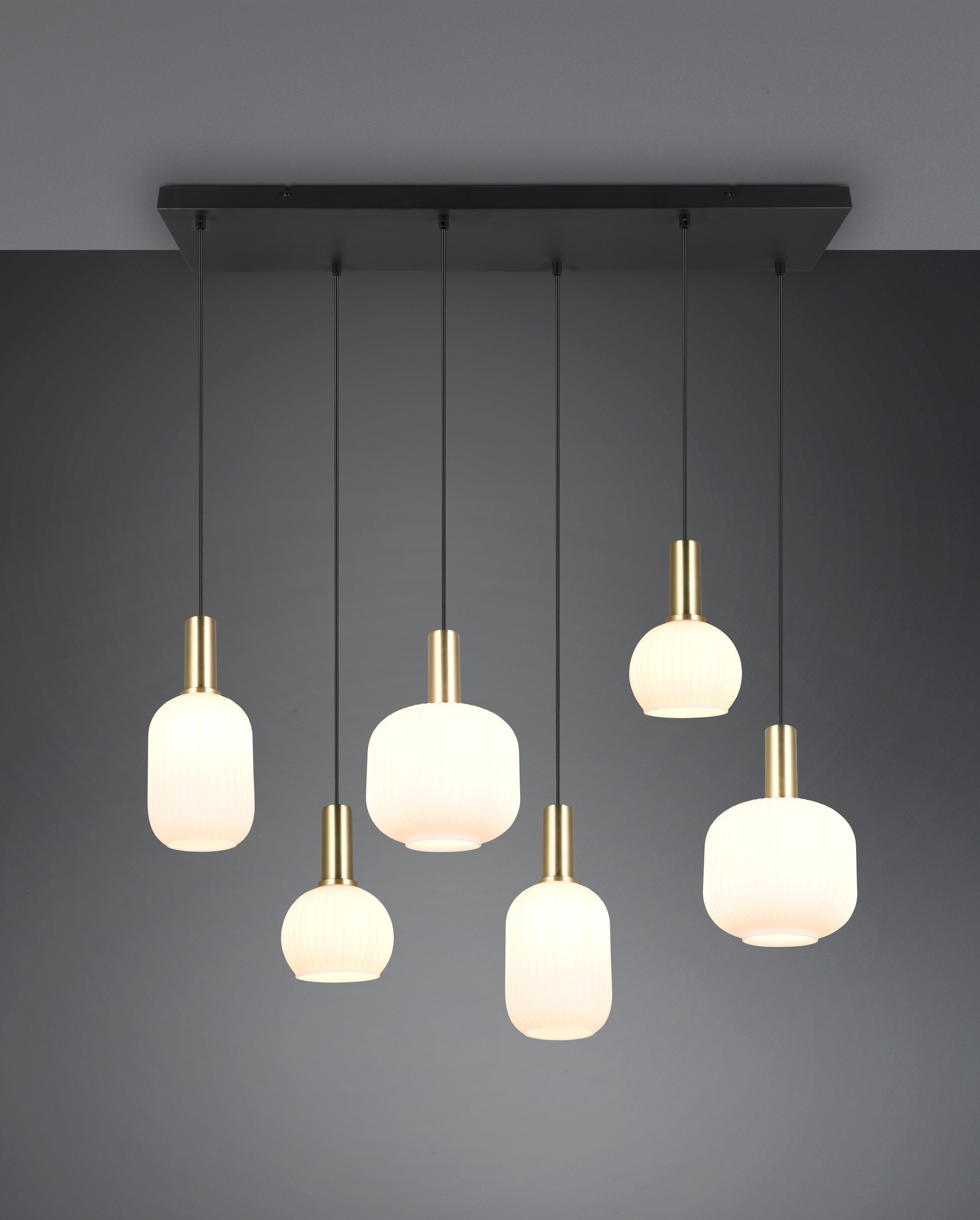 TRIO Leuchten Pendelleuchte »DIVA, E27 Hängelampe 6-flammig mit Glasschirm, exkl 6xE27 max 10W«, 6 flammig, Leuchtmittel E27 | Leuchtmittel wechselbar, höhenverstellbar bis max 150cm Hängeleuchte 92x 35 cm Wohnzimmer Küche