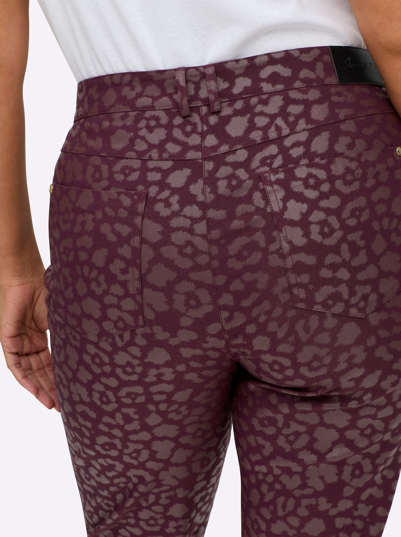 Webhose SHEEGO, Damen, Gr. 52, Normalgrößen, burgund, bedruckt, 78% Viskose, 19% Polyamid, 3% Elasthan, bedruckt, gemustert, mehrfarbig, Hosen 3