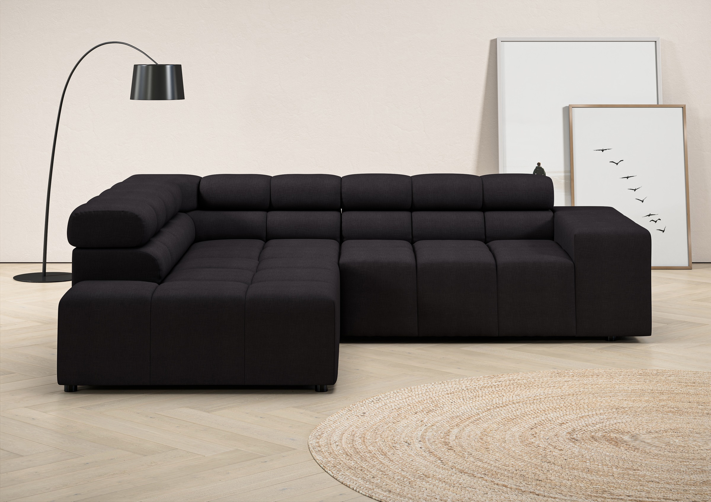 Ecksofa HOME AFFAIRE "Ancona, incl. Kopfteilverstellung + 3 Zierkissen, L-Form, Breite 249cm", grau, B:249cm H:70cm T:215cm, 100% Polyester, Sofas, Ecksofa, wahlweise motorische Sitztiefenverstellung, B/T(H: 249/215/70 cm 9