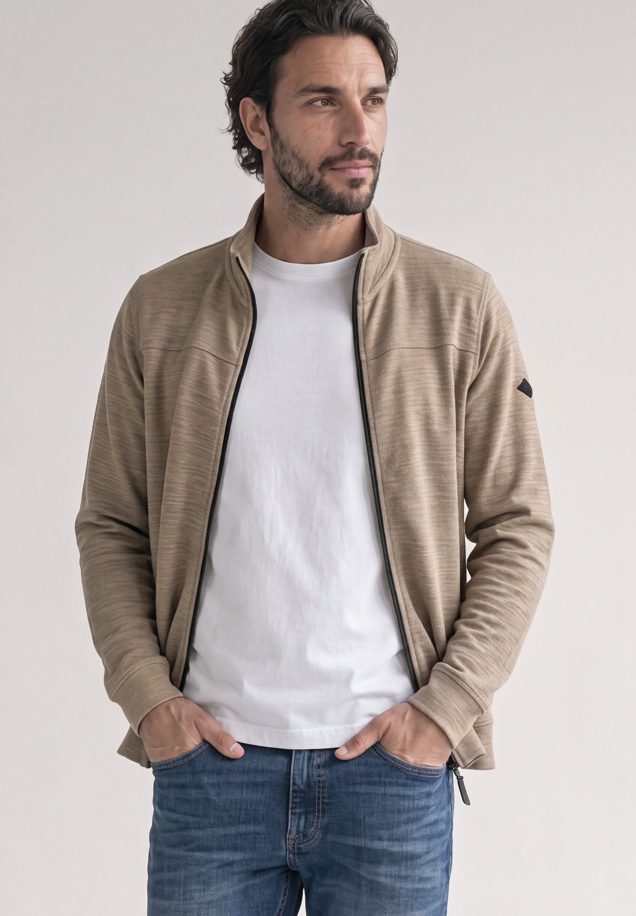 STREET ONE MEN Langarmshirt mit Stehkragen