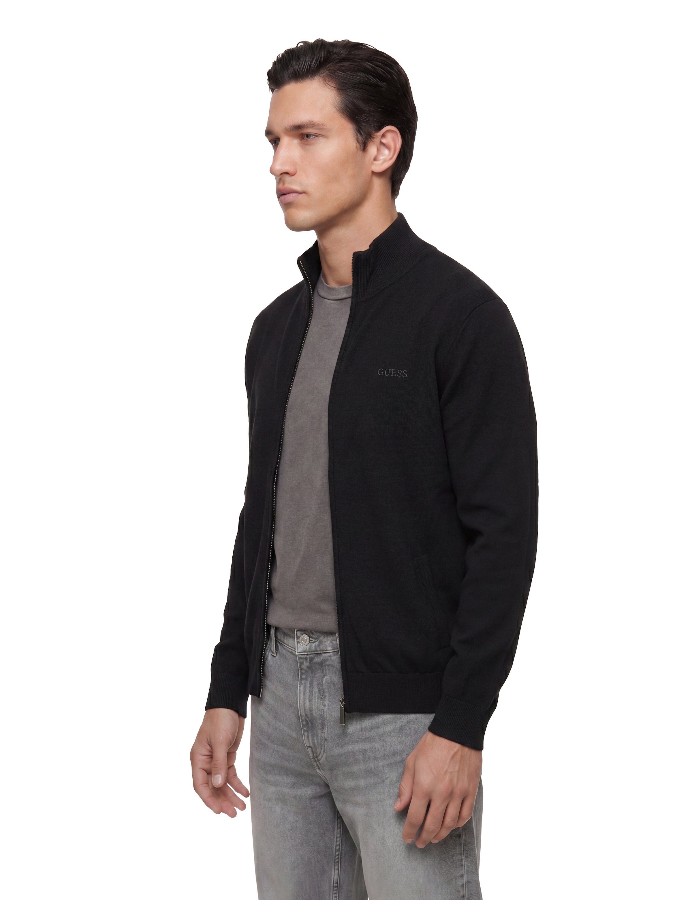 Guess Strickjacke »MAGNUS« mit Woll- und Seiden-Anteil, Stehkragen, Regular Fit