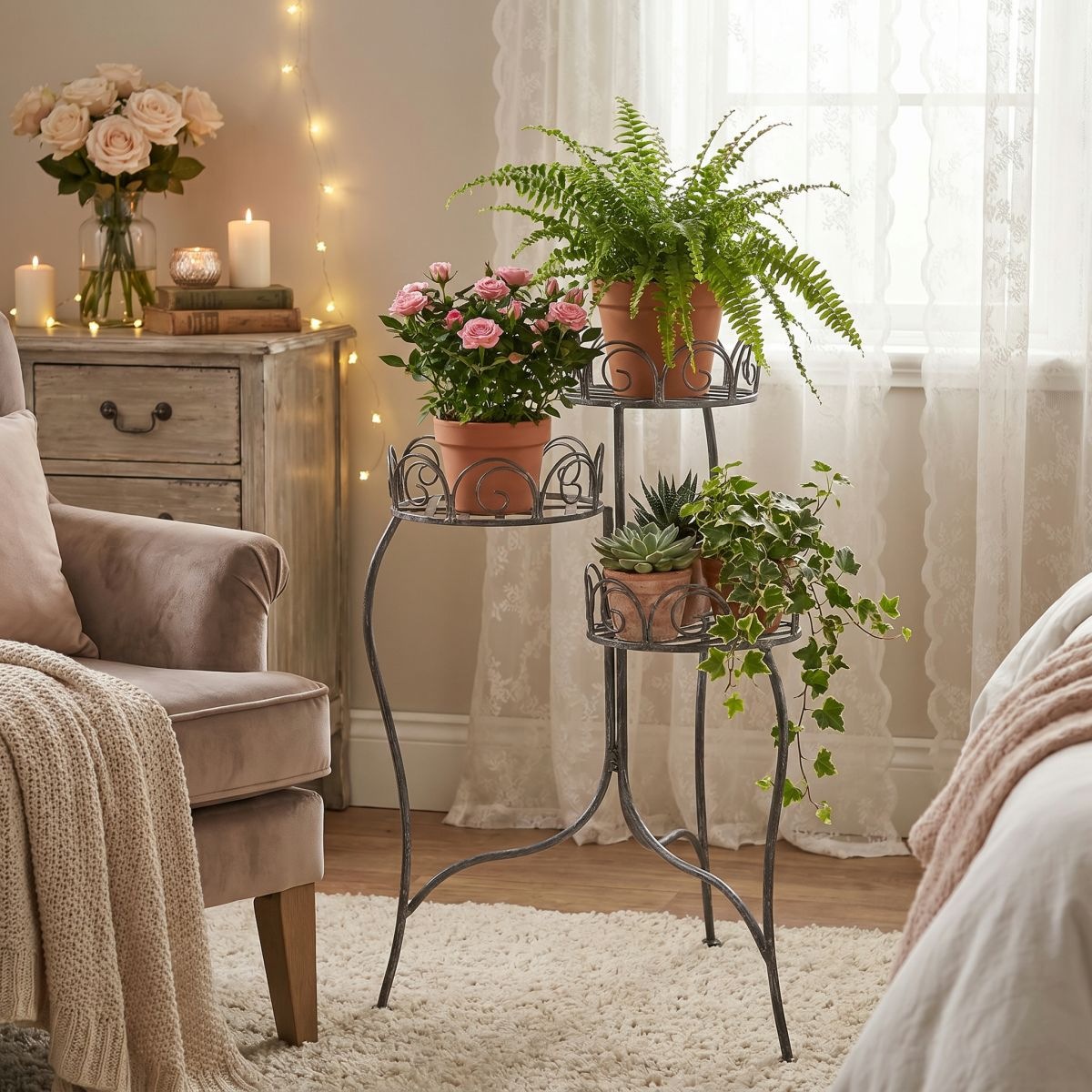 Ambiente Haus Blumenhocker "Blumenständer in grau (H) 70cm" 1 Stk. tlg. aus Schmiedeeisen mit Pulverbeschichtung für Innen- und Außenbereich