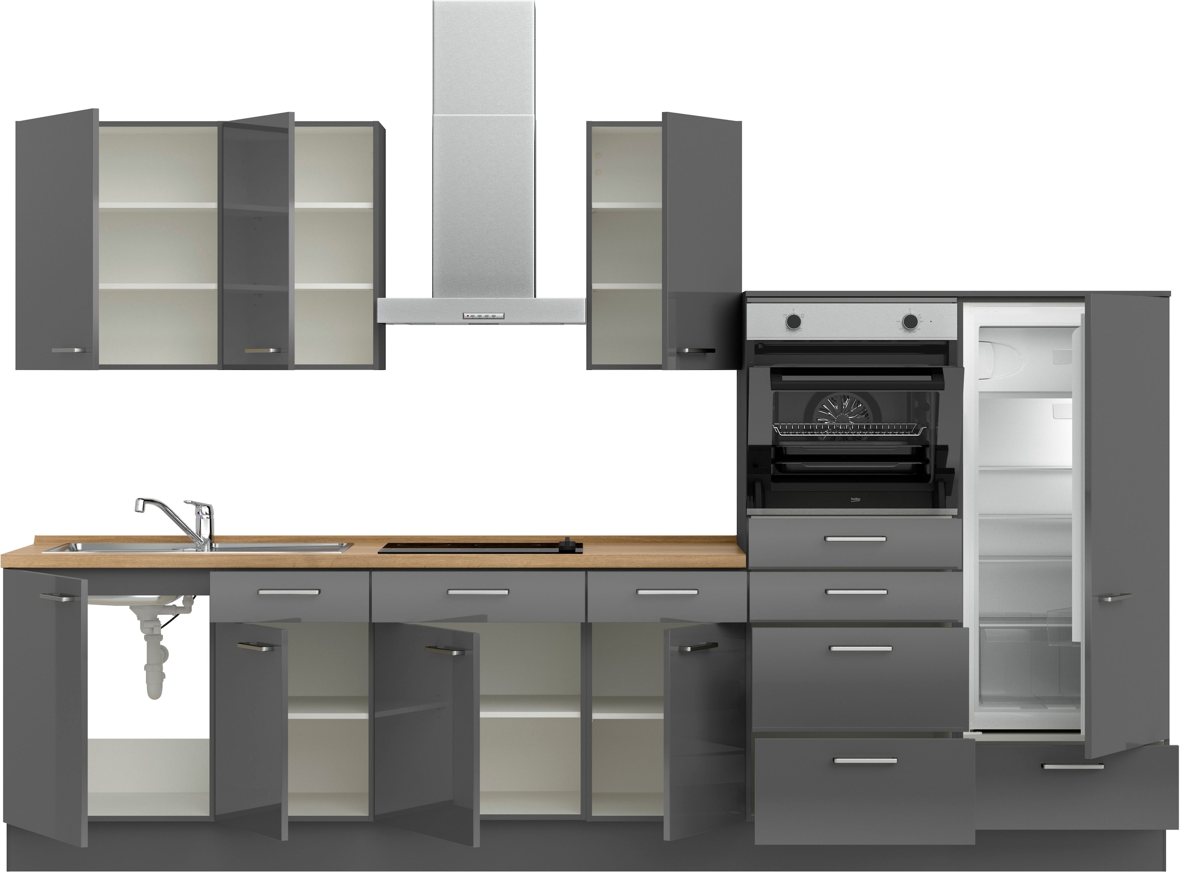 nobilia® Küchenzeile »"Flash I"«, vormontiert, Ausrichtung wählbar, Breite 330 cm, wahlw. mit E-Geräten