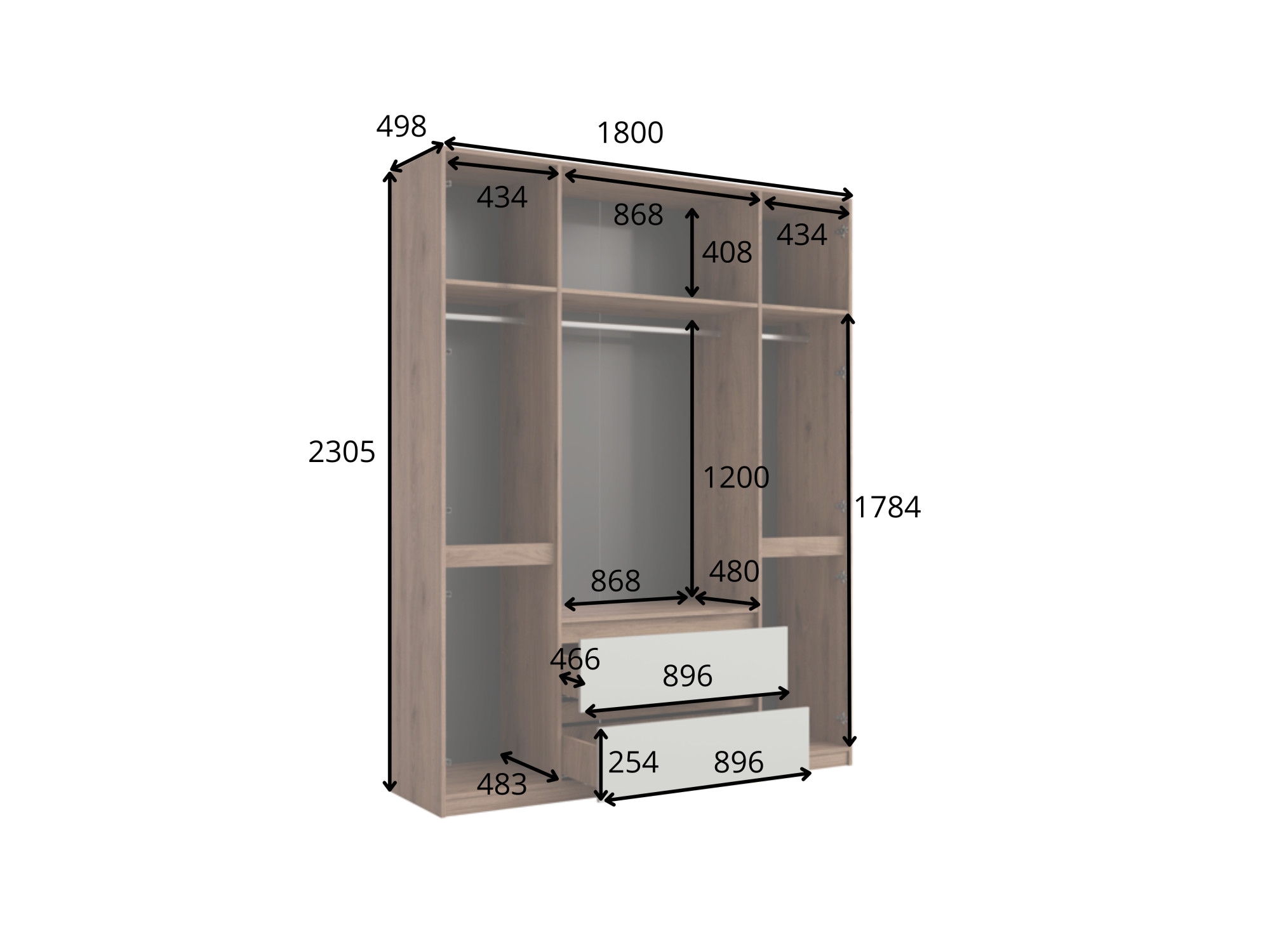 Home affaire Kleiderschrank »GERMO mit 1 Einlegeböde, 2 Schubladen, 1 Kleiderstange, 90/51/230cm«, Garderobe mit 6 Drehtüren, Wäscheschrank mit viel Stauraum