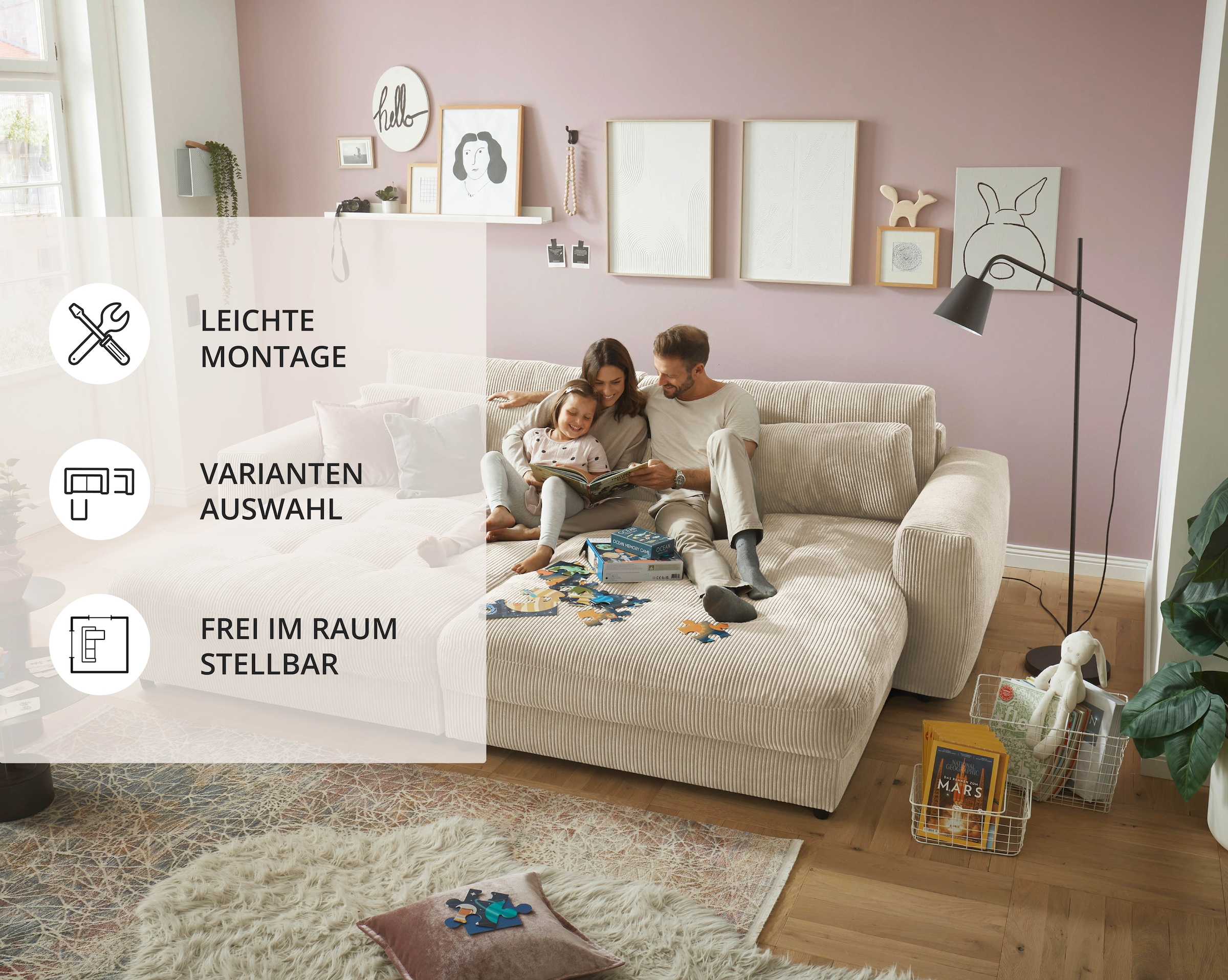 ED EXCITING DESIGN Big-Sofa »Loveseat, 2-Sitzer, Barura, Breite 292« Big-Sofa mit 2 Nierenkissen