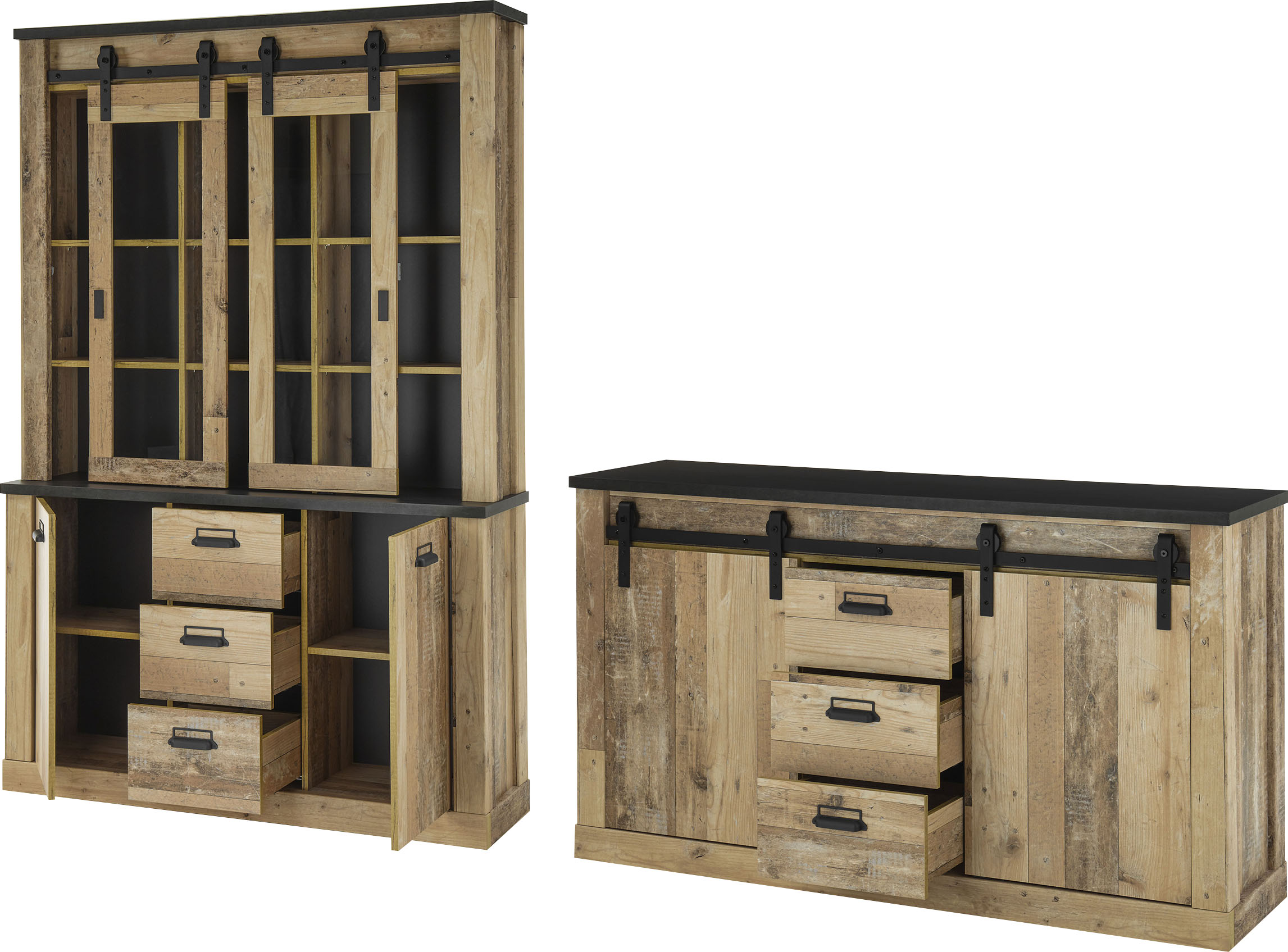 Home affaire Wohnwand "Sherwood, Anbauwand im Industrial-Style, Komplettset, Wohnzimmer-Set" 2 Stk. tlg.
