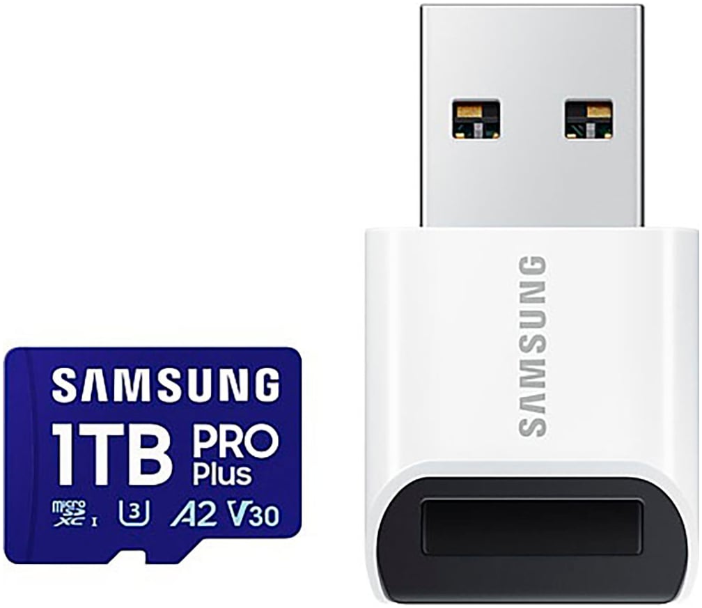 SAMSUNG Speicherkarte "Pro Plus 1TB + USB-Kartenleser", 1000 GB, blau, Speicherkarten