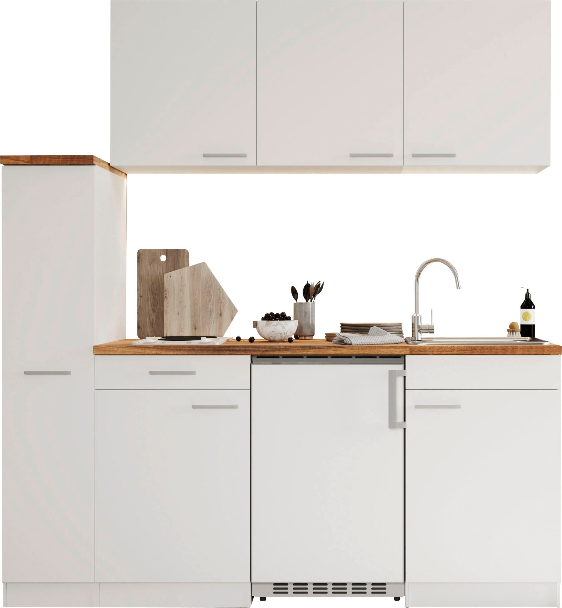 Küche »Luis, mit Duo Kochfeld, wahlweise mit Mikrowelle, Korpus Weiß,«, Breite 180 cm