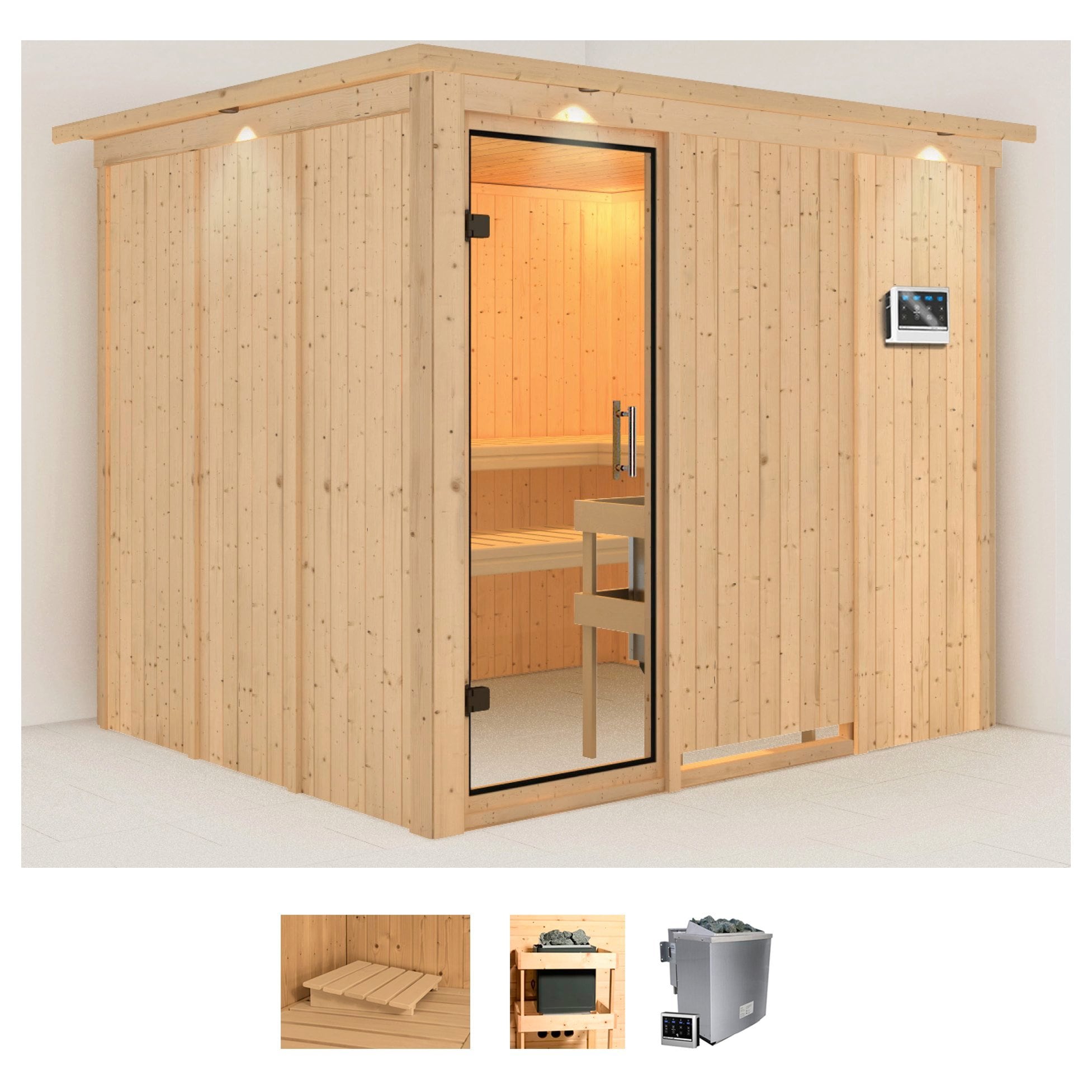 Karibu Sauna "Gitte" Set, Ofen 9 kW Bio externe Strg easy
