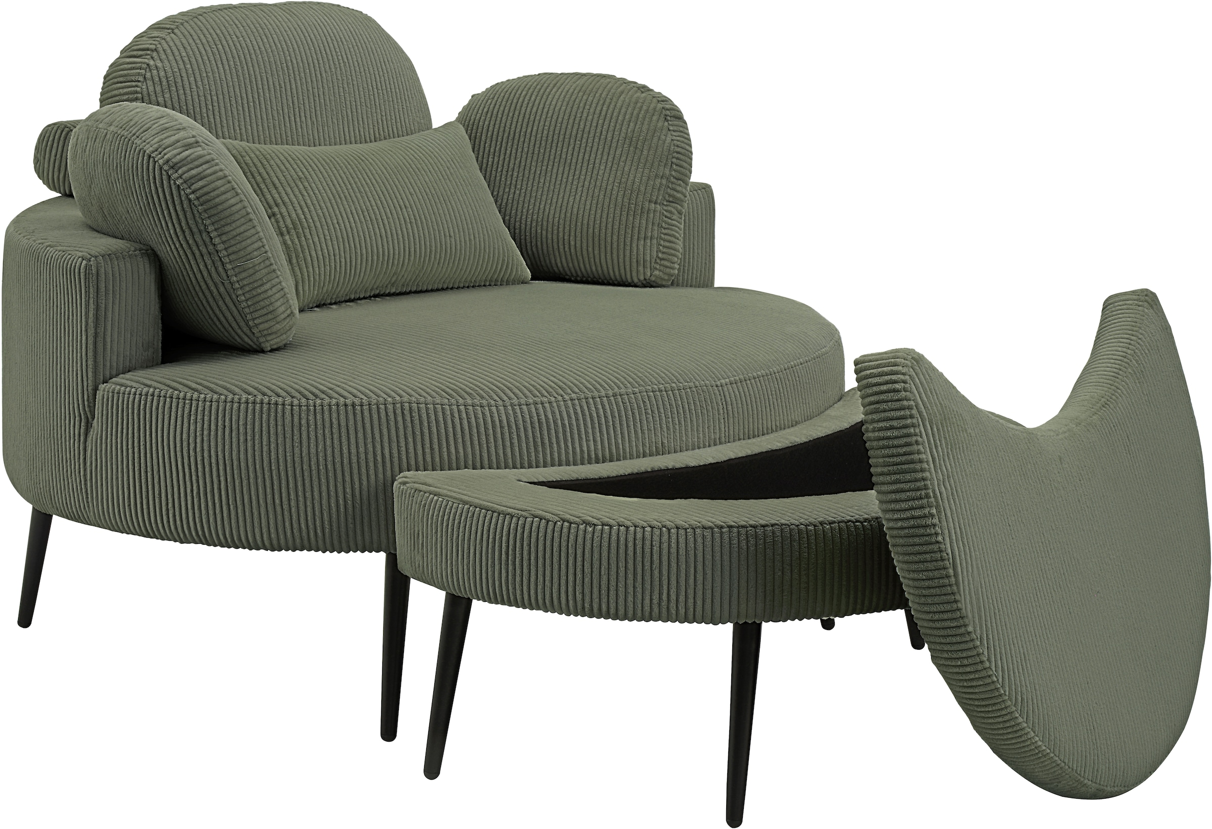 OTTO home Loveseat »Riko Sessel, B: 110 cm, Sitzhöhe: 44 cm« XXL- Sessel, mit Stauraumhocker, Rückenstütze & 4 Zierkissen