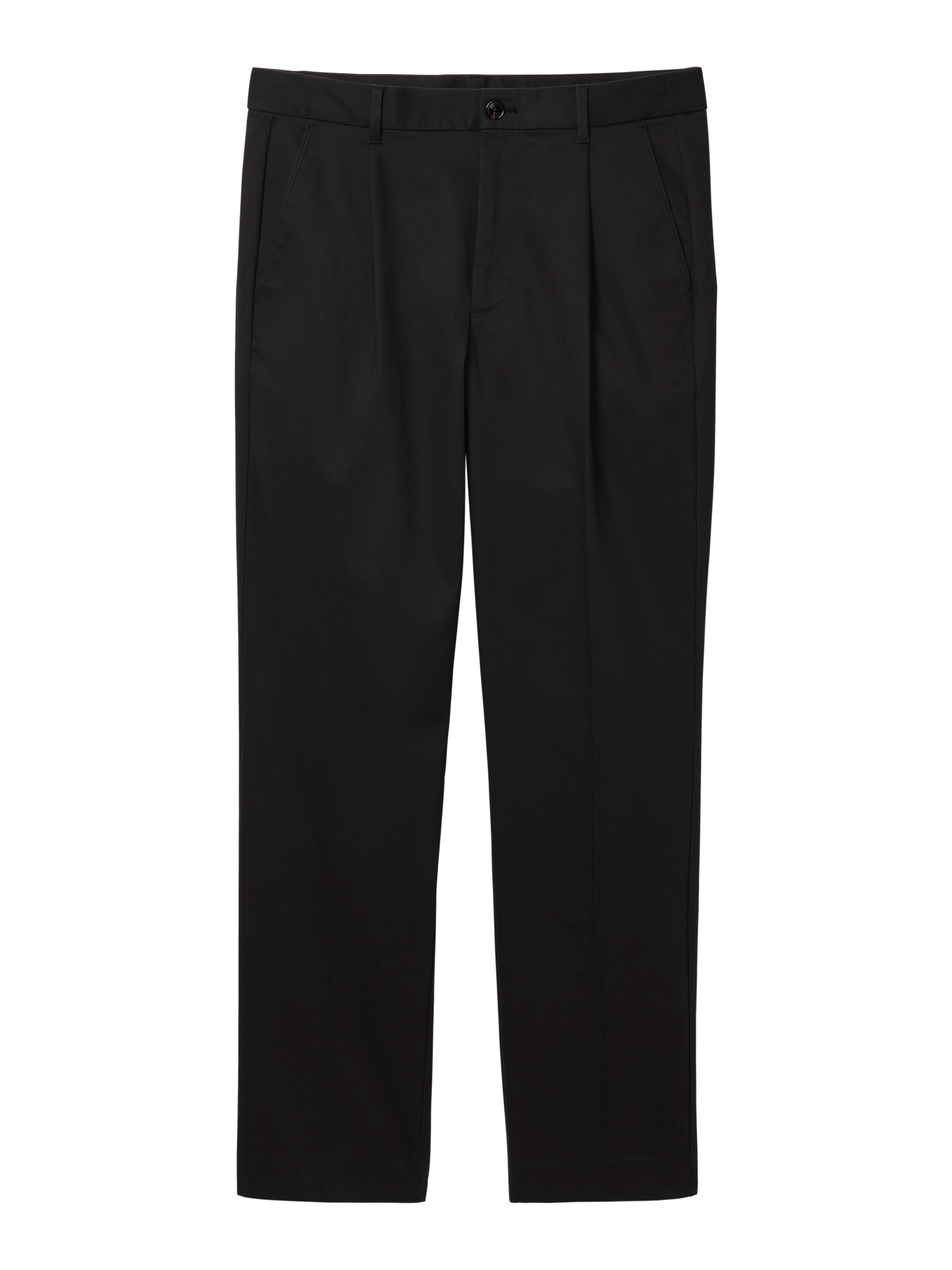 Chinohose CALVIN KLEIN "STRAIGHT PLEATED SATEEN CHINO", Herren, Gr. 34, Länge 34, schwarz, Web, Obermaterial: 97% Baumwolle, 3% Elasthan, unifarben, straight fit normal, Hosen Chinohose, mit Bundfalte, Straight Fit 3