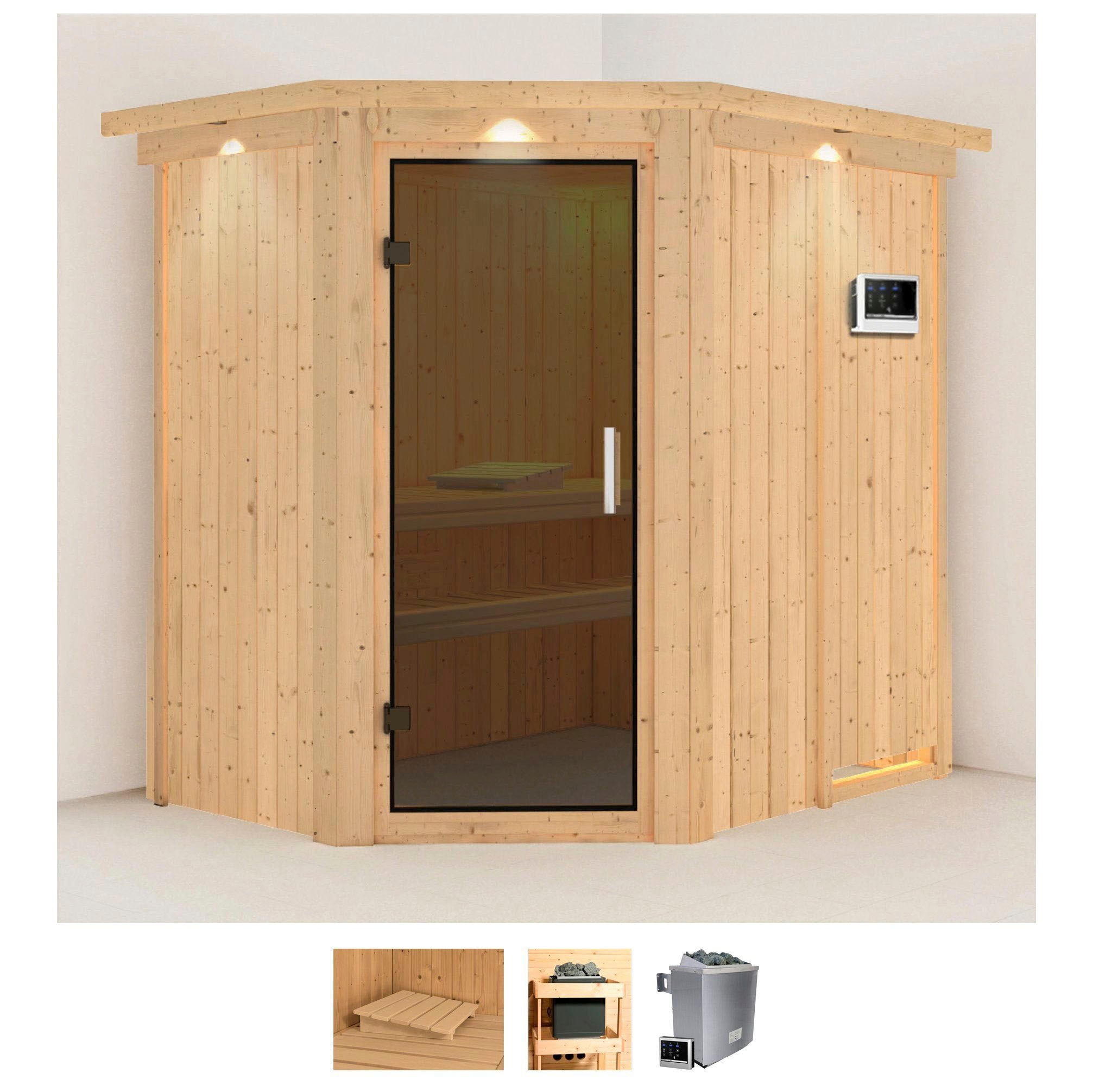 Karibu Sauna "Clara" Set, Ofen 9 KW externe Strg easy