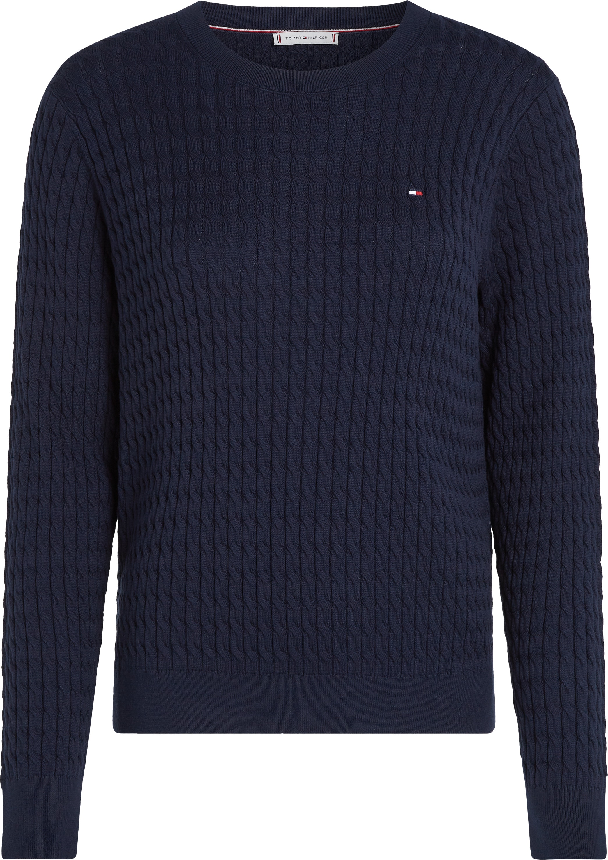 Tommy Hilfiger Rundhalspullover »CO CABLE C-NK LS SWEATER«, mit Zopfmuster