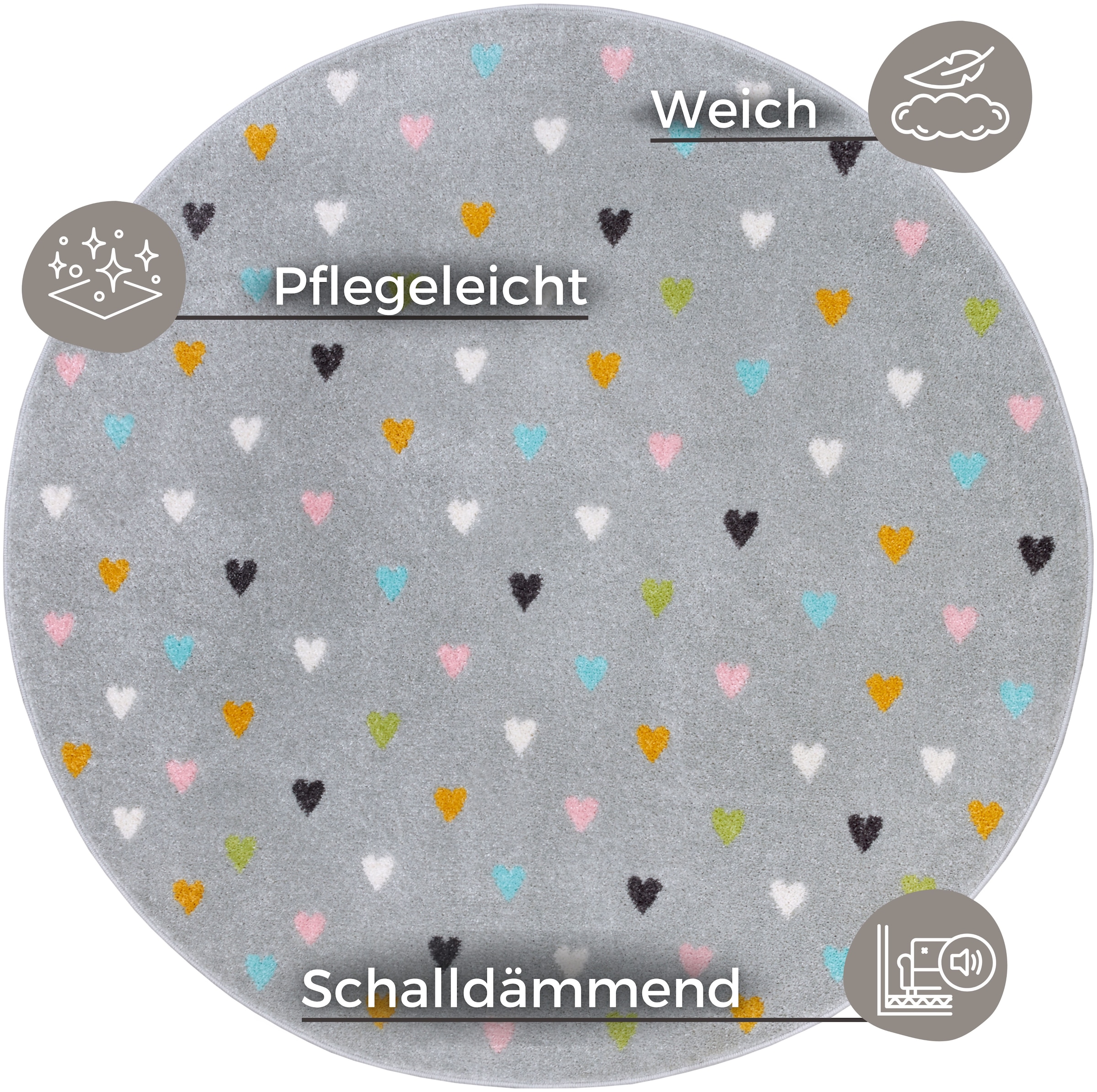 HANSE Home Kinderteppich »Adventures Little Hearts«, rund, Spielteppich, weich, Kinderzimmer, Kurzflor, Spielunterlage, Teppich