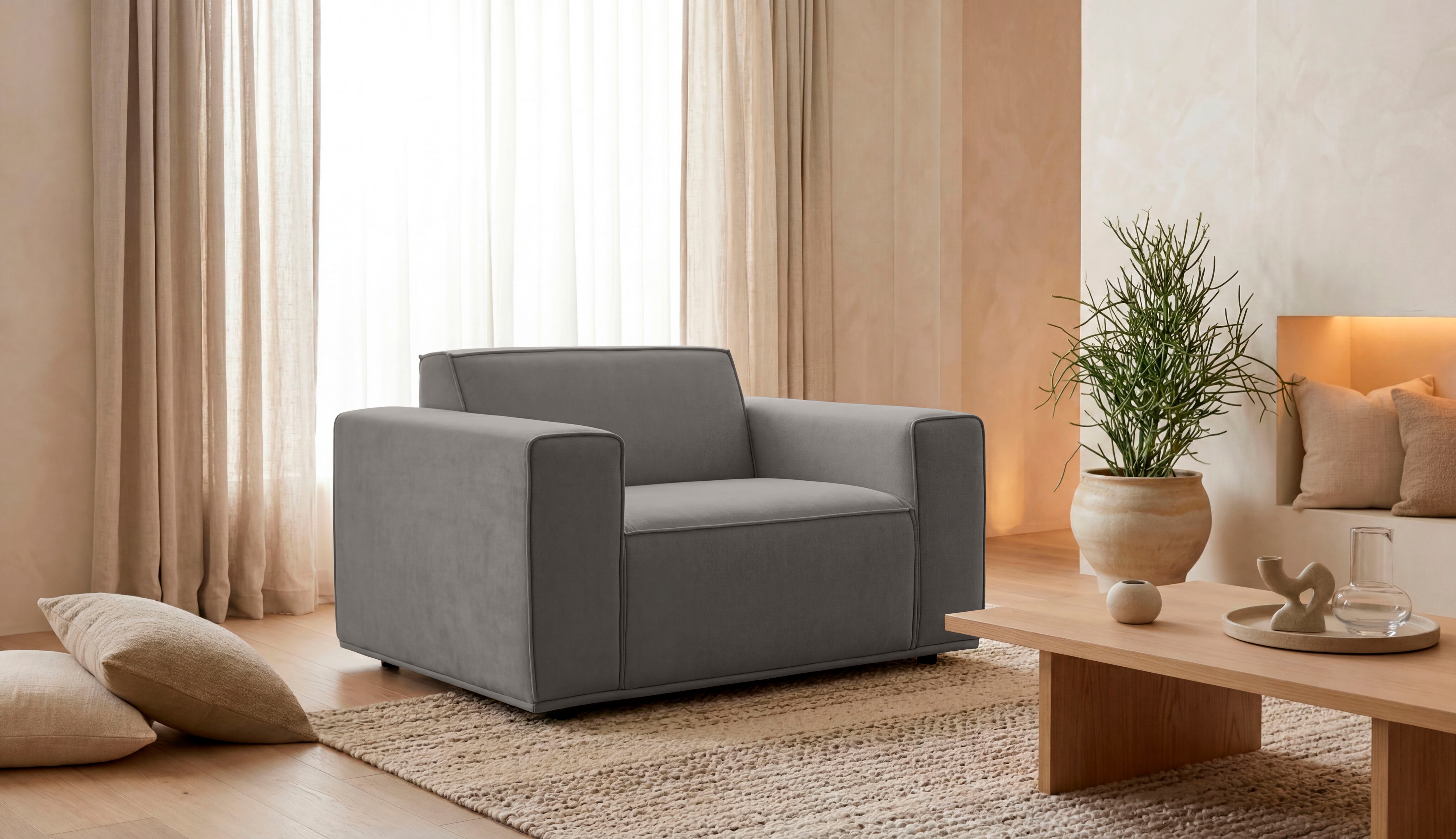 OTTO home Loveseat "Avelin, 1.5 Sitzer, 140 cm, Chenille, Struktur-Boucle" mit Wellenunterfederung, Kedernaht, bodentief, Skandi-Design