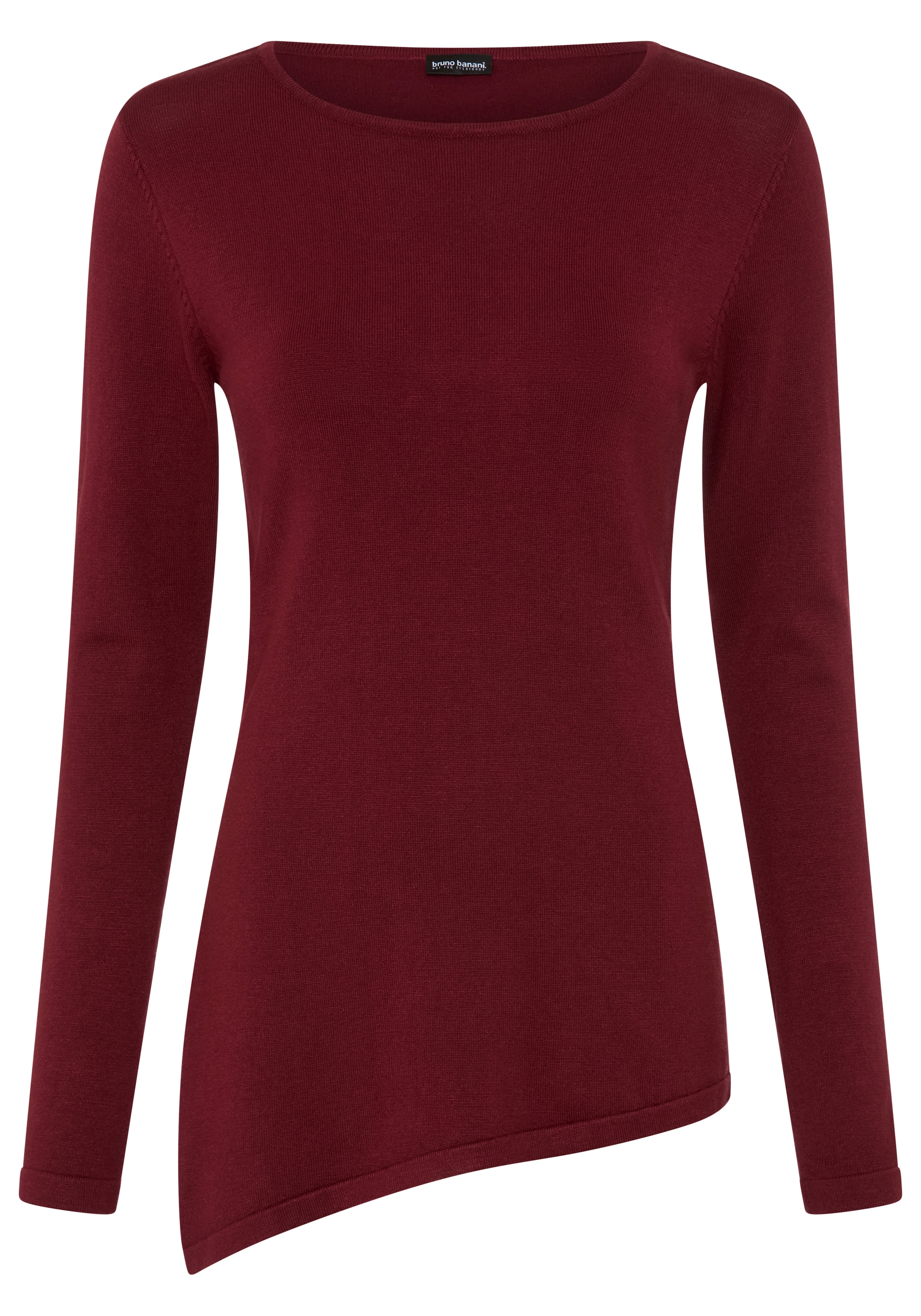 Bruno Banani Strickpullover »mit asymmetrischem Saum und seitlichem Schlitz« Rundhalsausschnitt, hüftbedeckende Länge, figurbetonte Passform