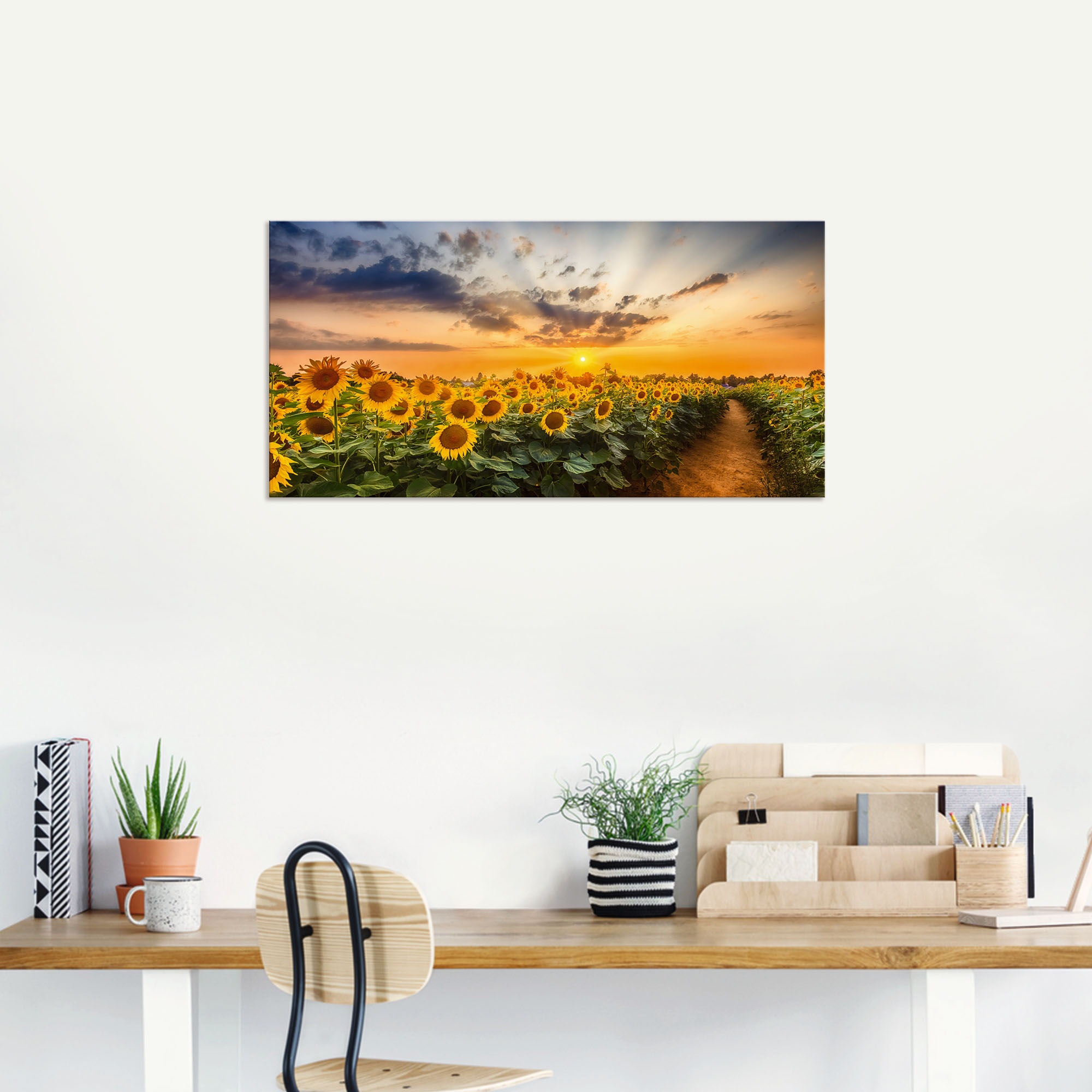 Artland Wandbild »Sonnenblumenfeld bei Sonnenuntergang«, Blumenbilder, (1 St.), als Alubild, Outdoorbild, Leinwandbild, Poster in verschied. Größen