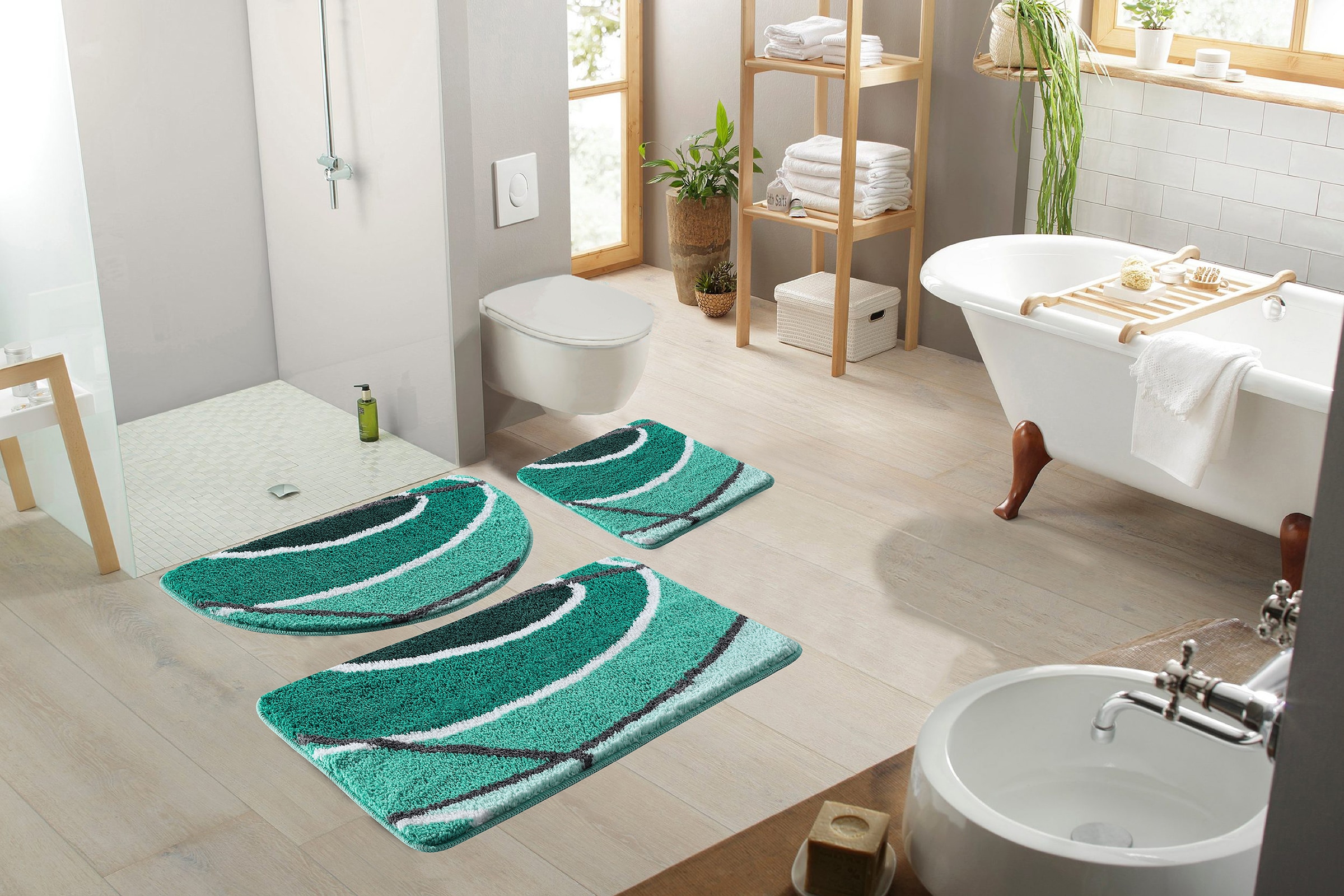 my home Badematte »Juna mit Muster, Badvorleger, Badezimmer Teppich, Duschvorleger«, rutschhemmend beschichtet, strapazierfähig, besonders weich, Design, Badematten, Badteppich
