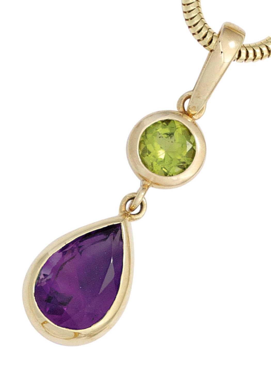 JOBO Kettenanhänger »Anhänger Tropfen 37 mm« ()  14 Karat 585 Gold mit Peridot und Amethyst