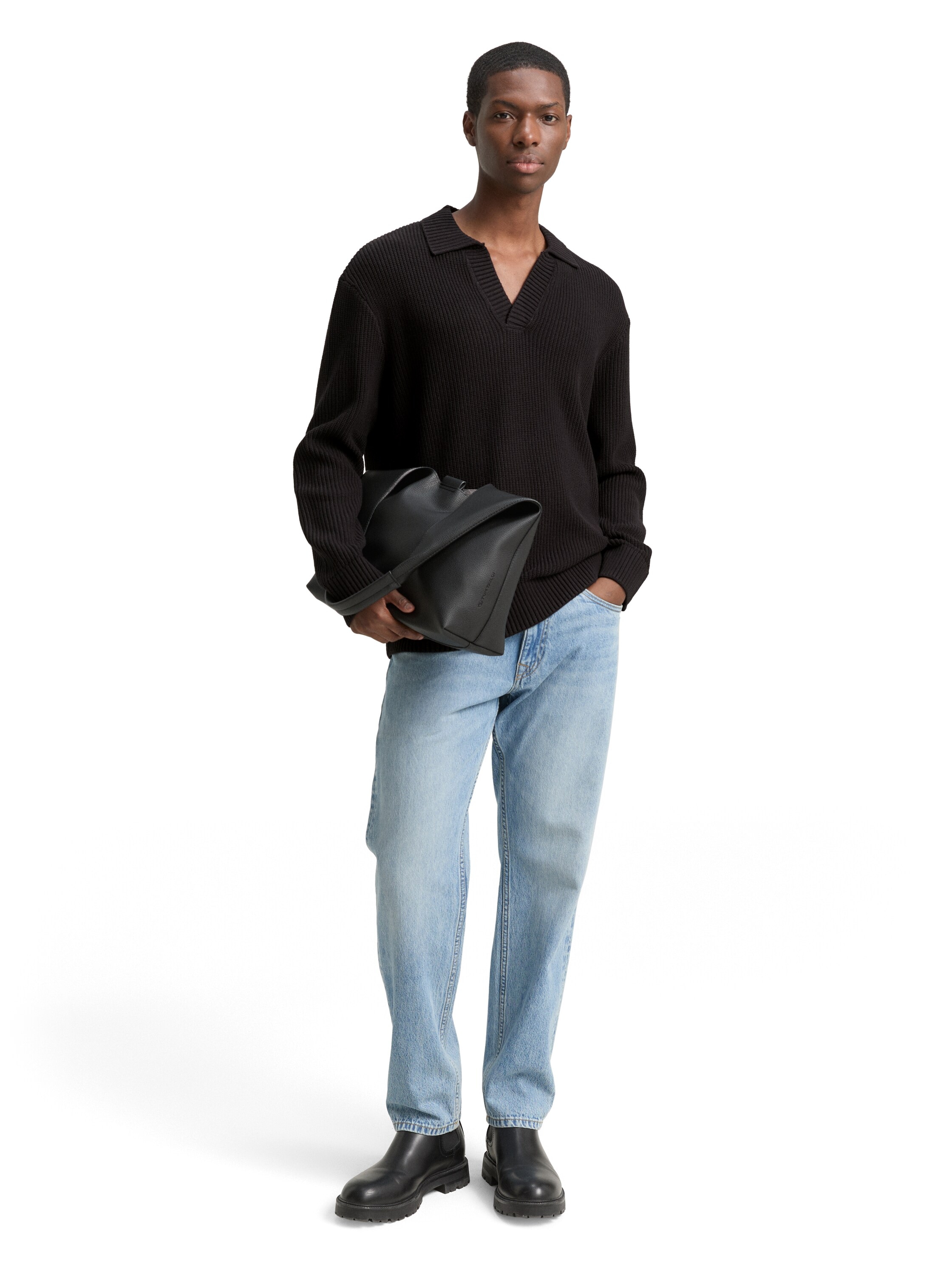 TOM TAILOR Denim Polokragenpullover mit Rippbündchen