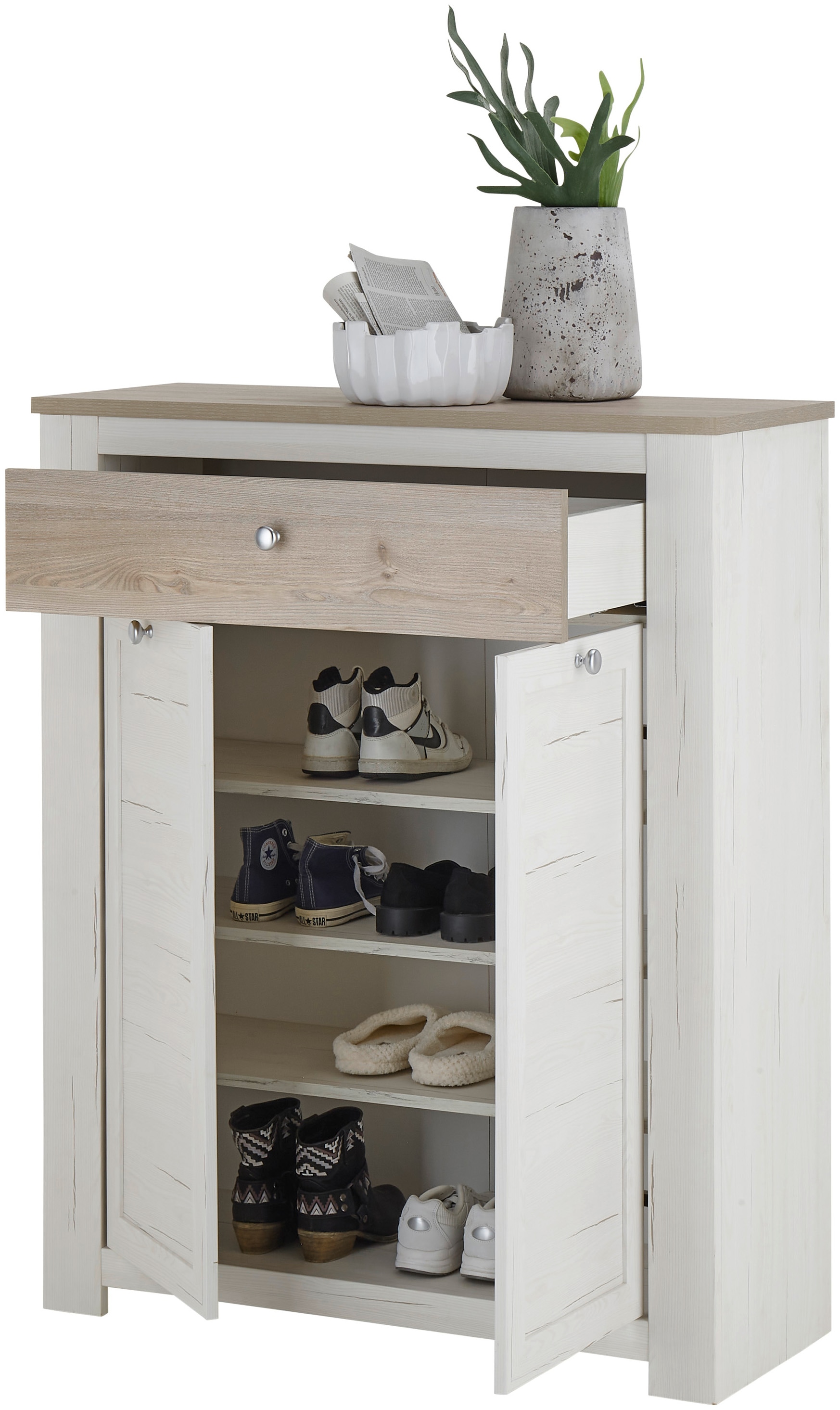 HBZ Schuhschrank »Brixen im Landhaustil, BxHxT 98x121x38 cm«, (1 St.), Schuhkommode 2 Türen, 1 Schubkasten, 3 Einlegeböden