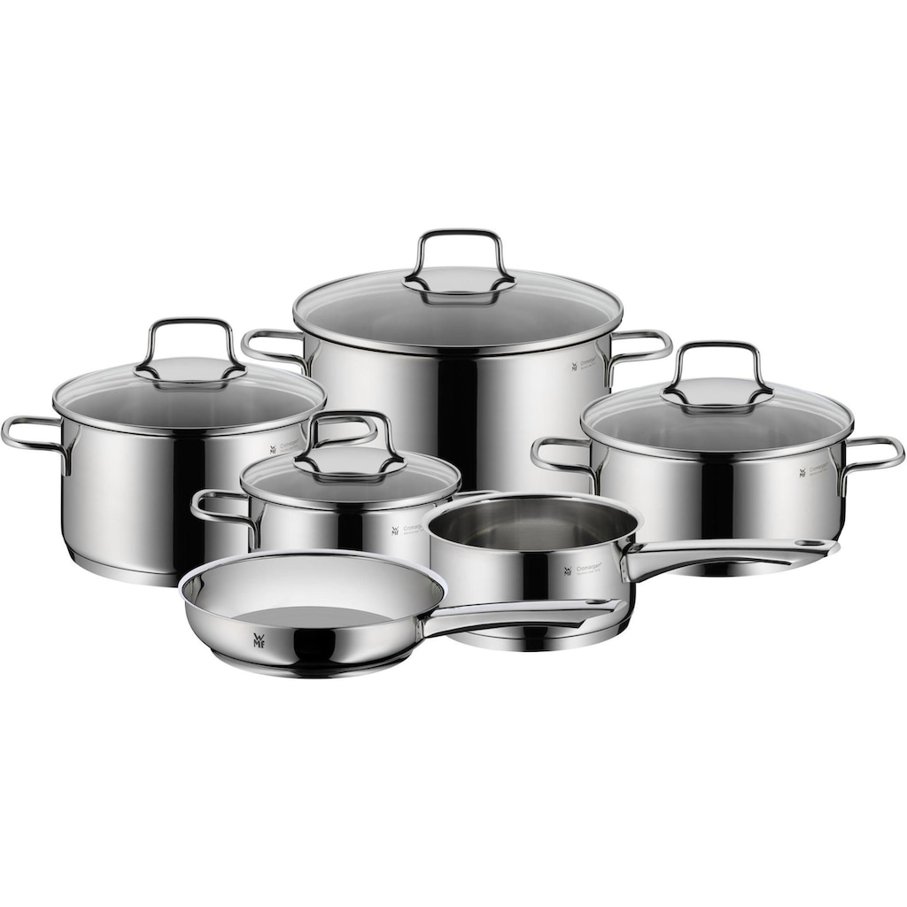 WMF Topf-Set »Astoria«, Cromargan® Edelstahl Rostfrei 18/10, (Set, 10 tlg., Bratentopf 20cm, Fleischtopf 16/20/24cm, Kasserolle 16cm, Pfanne 24cm)