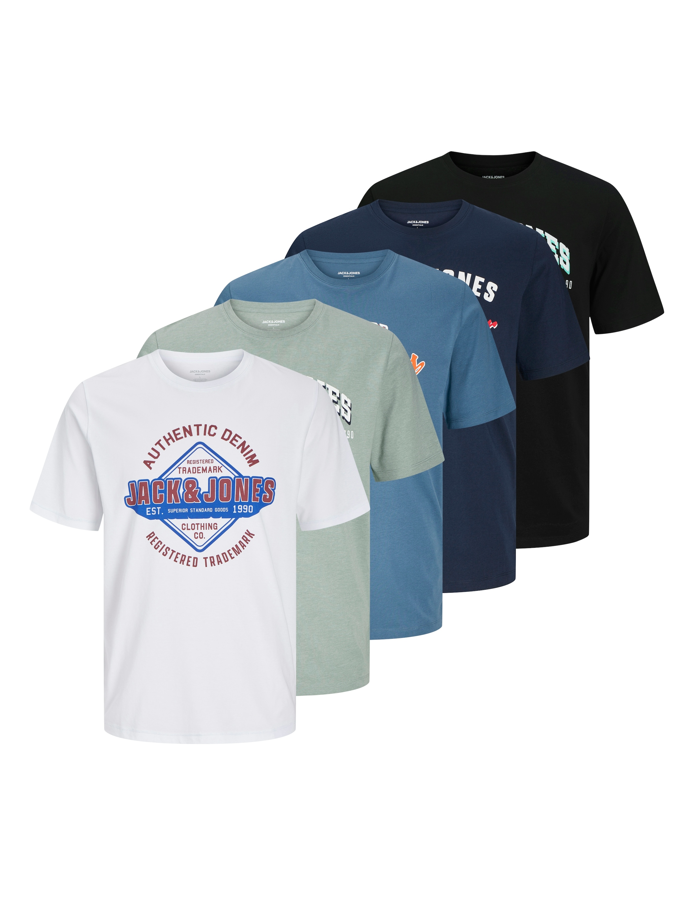 Jack & Jones Rundhalsshirt "JJELOGO TEE SS O-NECK 2 COL SS25 5PK MP" günstig online kaufen