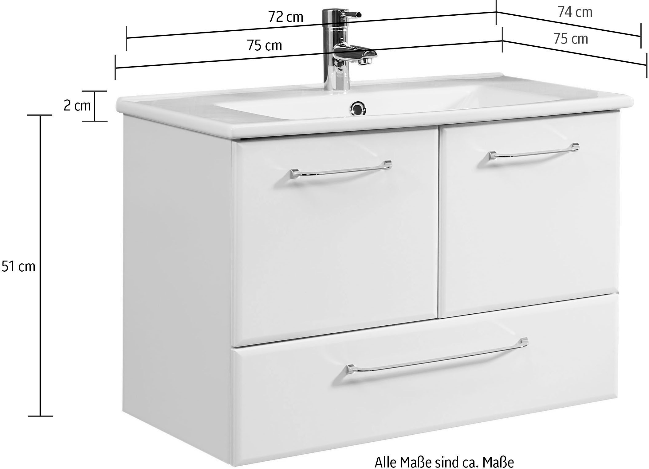 Saphir Badmöbel-Set »Quickset 341 3-teilig, Keramik-Waschtisch und LED-Spiegelschrank«, (Set, 3 St.), mit Midischrank, inkl. Türdämpfer, 7 Türen, 3 Schubladen