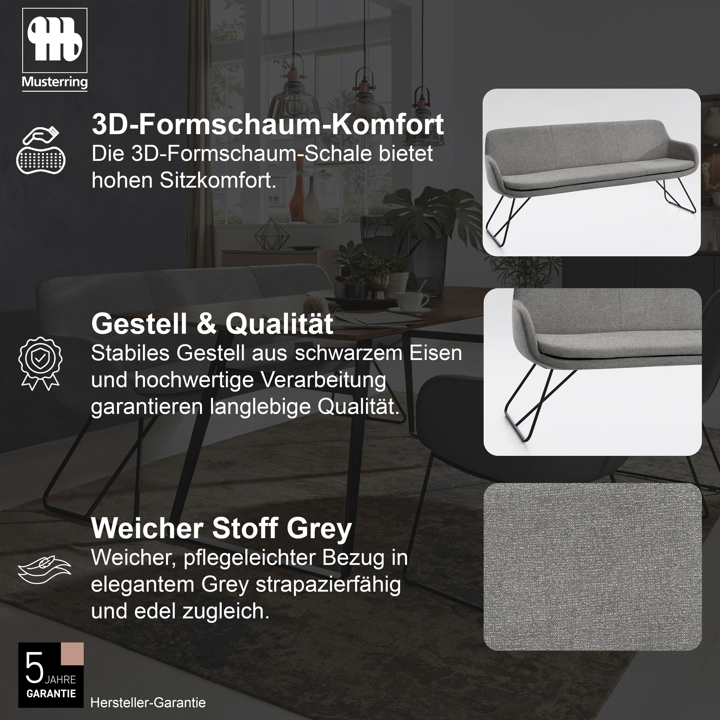 Musterring Tavia Dining Bench Grey 2