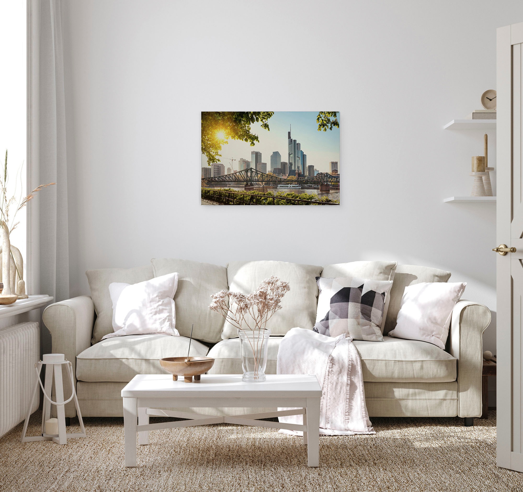 A.S. Création Leinwandbild »Frankfurt City«, Kunst-Gemälde-Kinder, (1 St.), Brücke Großstadt Keilrahmen Frankfurt Skyline Leinwand-Bild Wohnzimmer