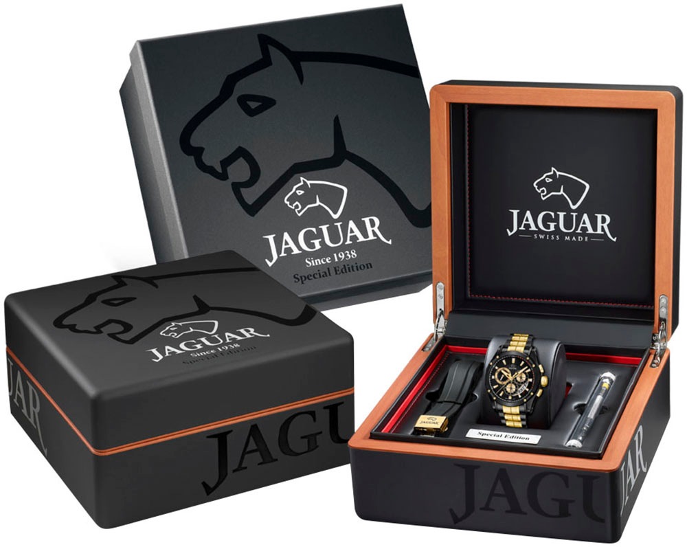 Jaguar Chronograph »Special Edition«, (Set, 3 tlg., Uhr mit Wechselband und Bandwechsler), Quarz,Armbanduhr,Herrenuhr,Swiss Made,Edelstahlarmband,Stoppfunktion