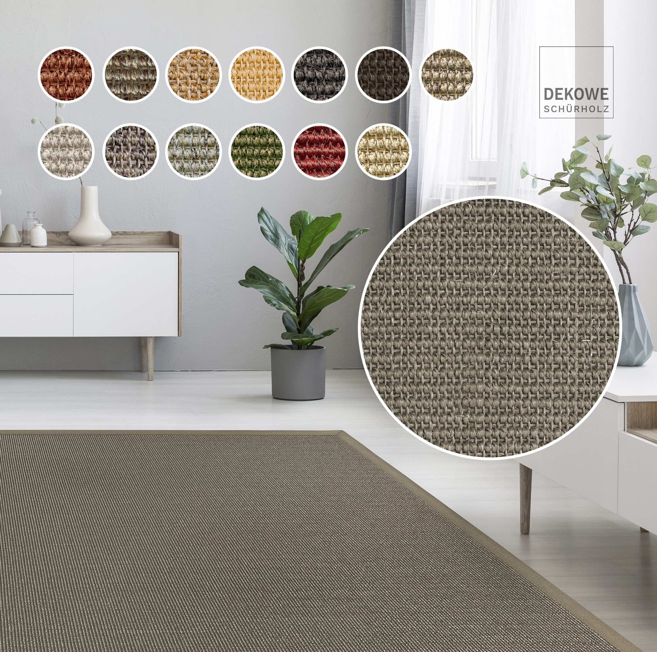 Sisalteppich DEKOWE "Mara S2 mit Bordüre", silber (silberfarben), B:67cm H:5mm L:133cm, Sisal, Teppiche, Sisalteppich, Flachgewebe, Material: 100% Sisal, Wohnzimmer, Kundenliebling