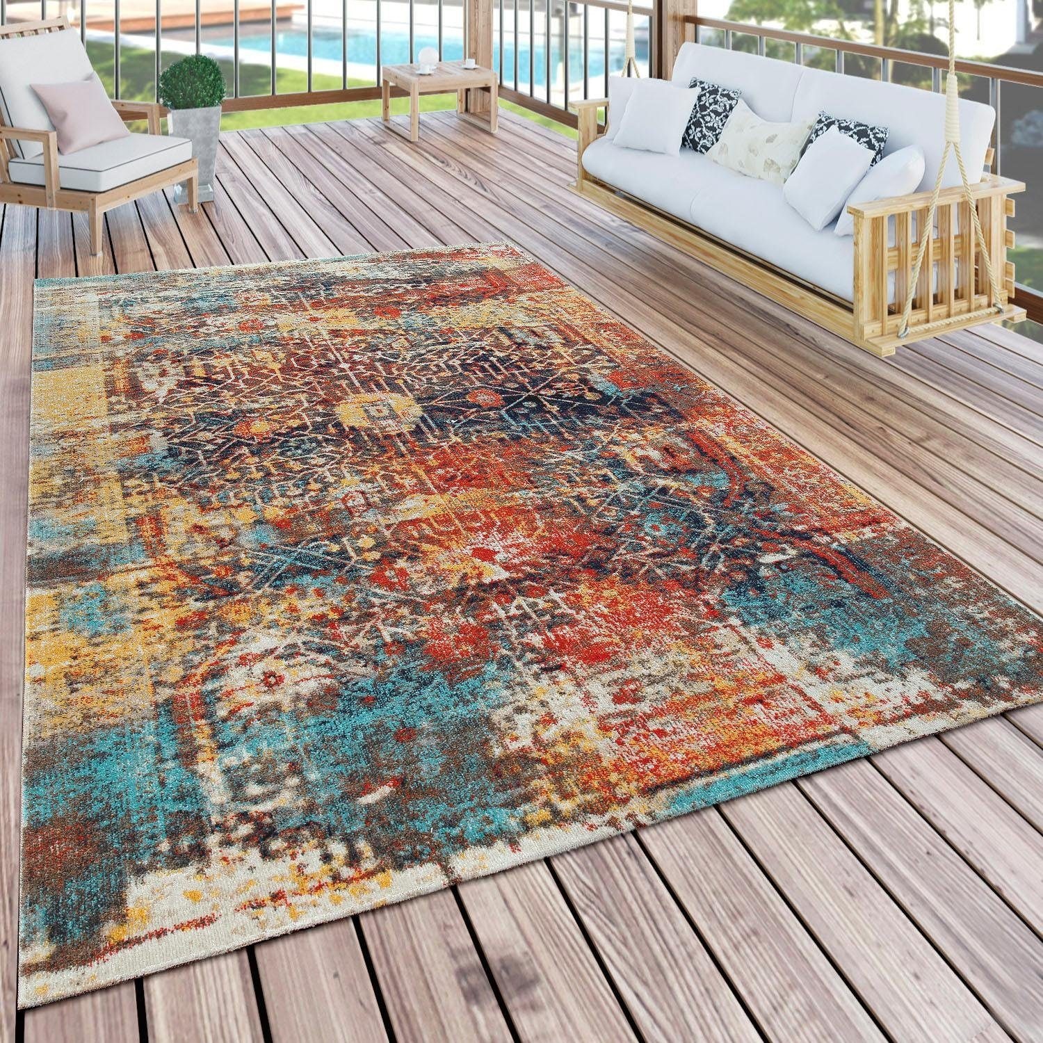 Paco Home Teppich »Artigo 420«, rechteckig, 4 mm Höhe, Kurzflor, Vintage Design, In- und Outdoor geeignet, Wohnzimmer