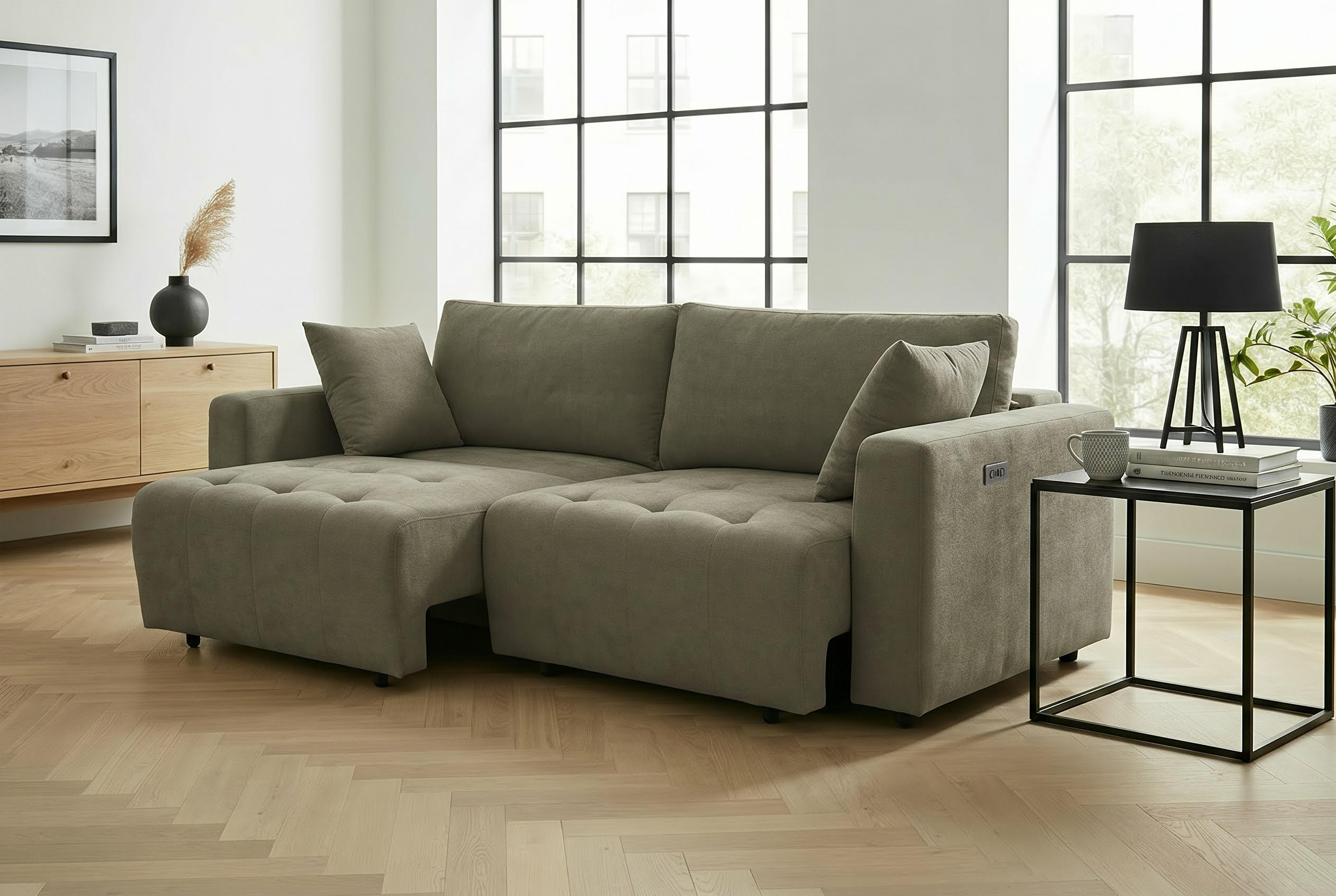 OTTO home 2,5-Sitzer "ELIANN, 209 cm - elektrisches Schlafsofa" mit USB A/C-Anschluss. Federkern, Webstoff