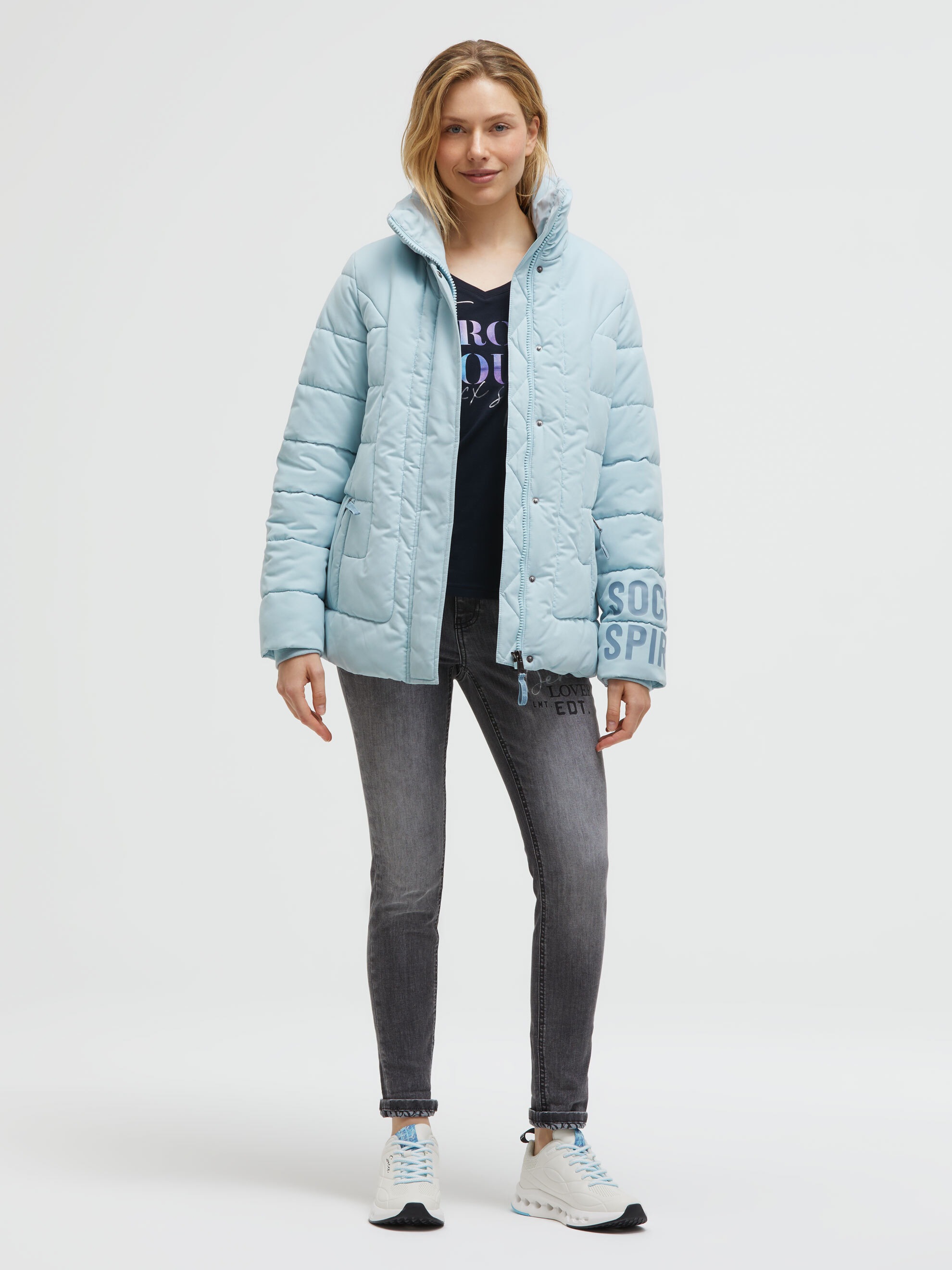 SOCCX Winterjacke ohne Kapuze mit Reißverschluss an den Einschubtaschen