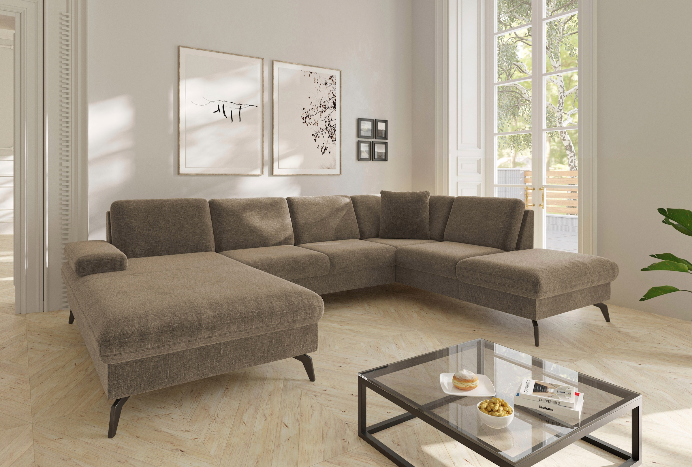 sit&more Wohnlandschaft "Morris Jubi U-Form, B: 300 cm, Armteilverstellung" optional mit Bettfunktion, 1 Zierkissen, komfortable Sitzhöhe 44 cm