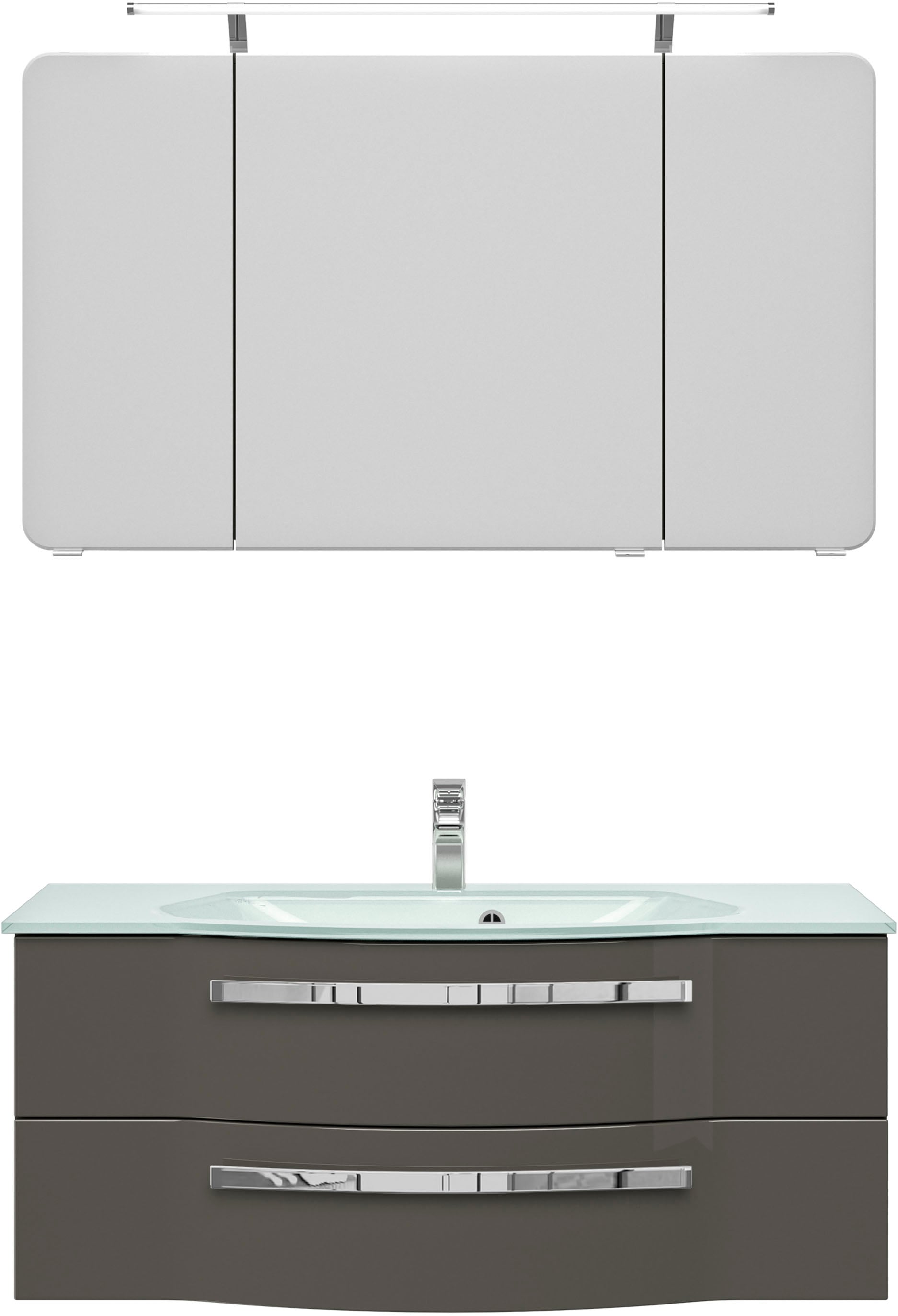 Saphir Badmöbel-Set "Serie 4005, vormontiert, Glaswaschbecken, Spiegelschra günstig online kaufen