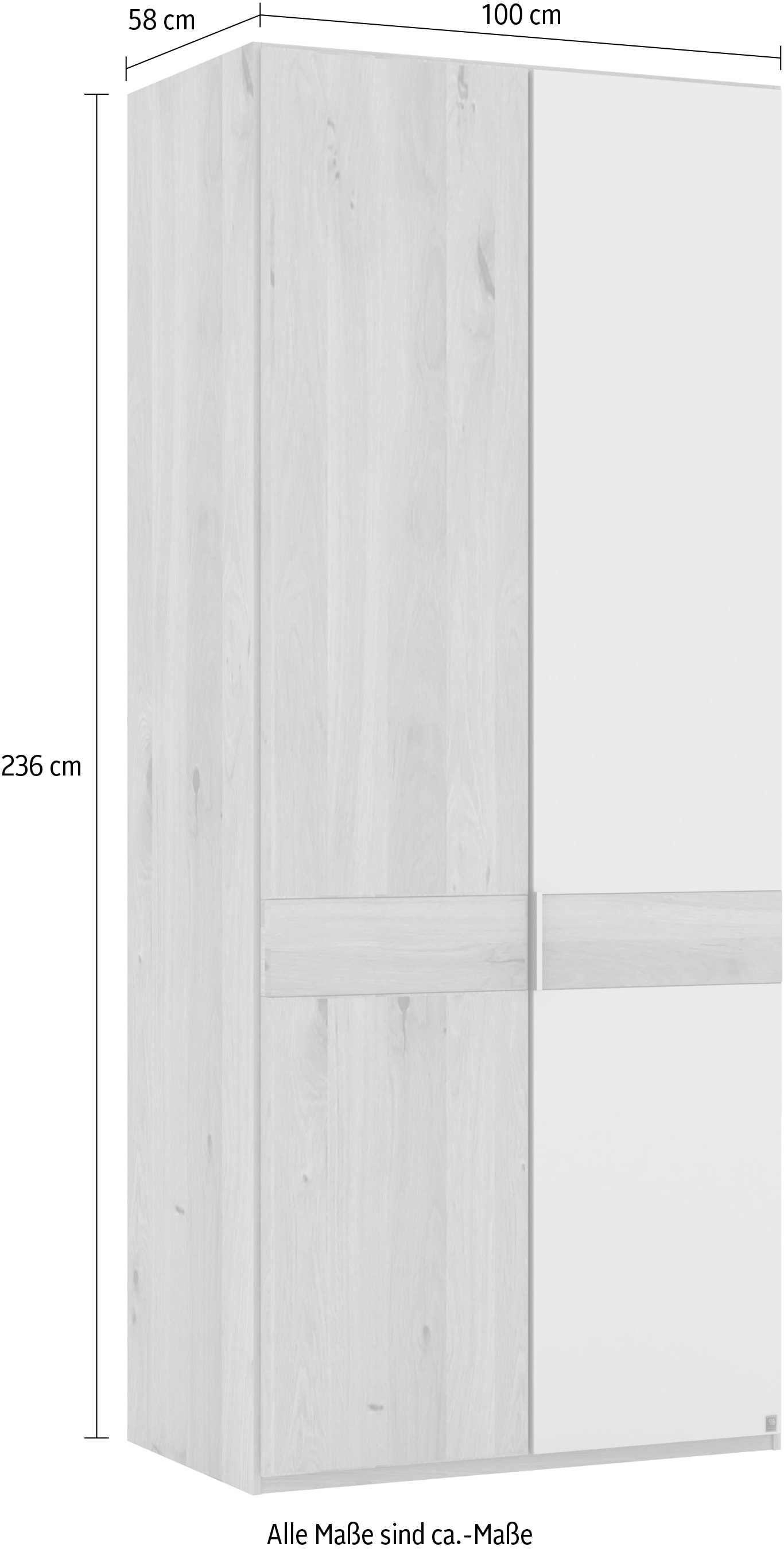 Musterring Drehtürenschrank »Savona, Kleiderschrank, Schrank, Garderobe, teilmassiv Eiche«, (mit Türdämpfern, mit Spiegel oder Glas, extra Böden, MADE IN GERMANY), Türen in Bianco-Eiche massiv, Spiegel-/Glastüren, verschiedene Größen