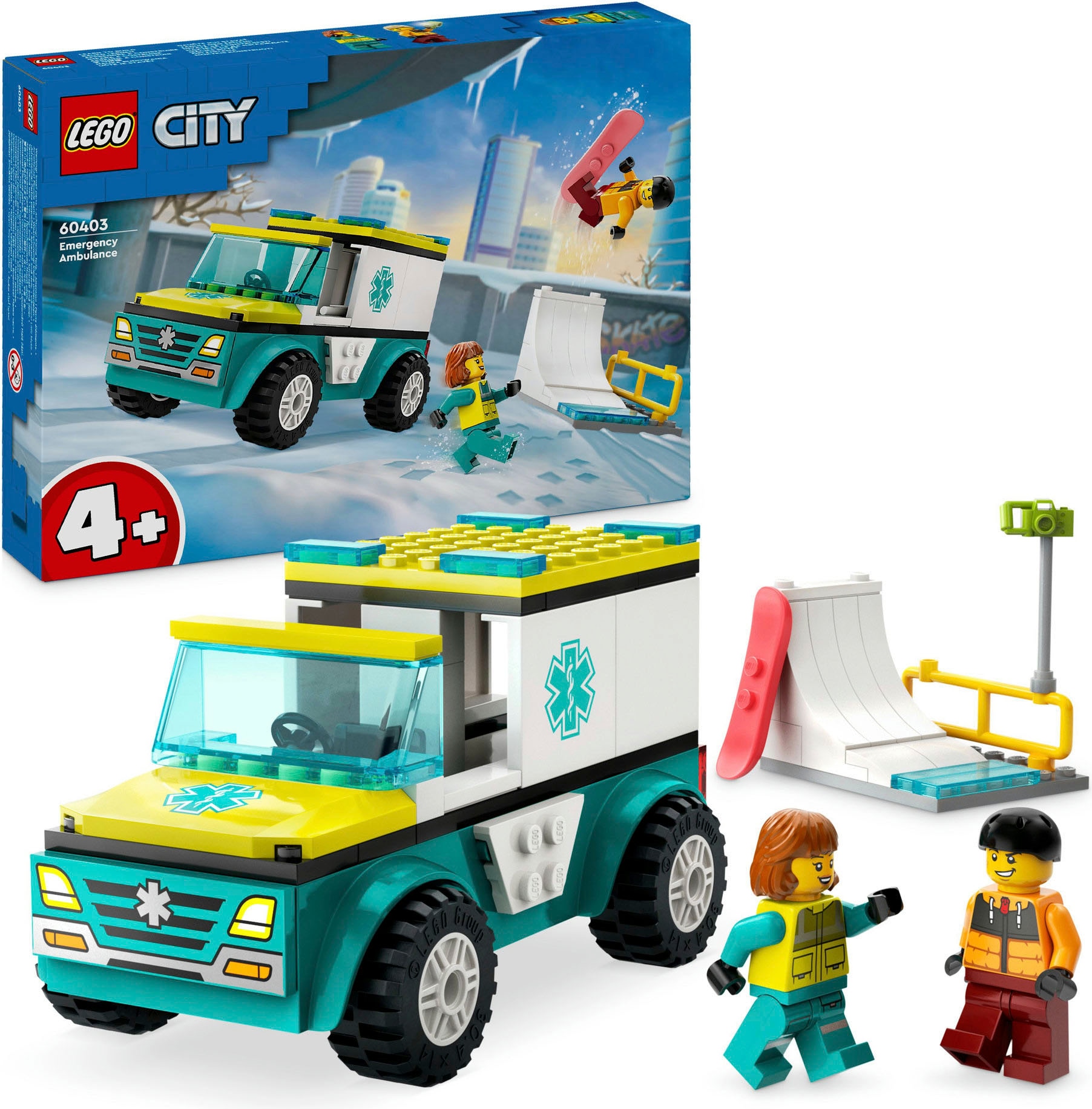 Konstruktionsspielsteine »Rettungswagen und Snowboarder (60403), LEGO City«, (79 St.),...