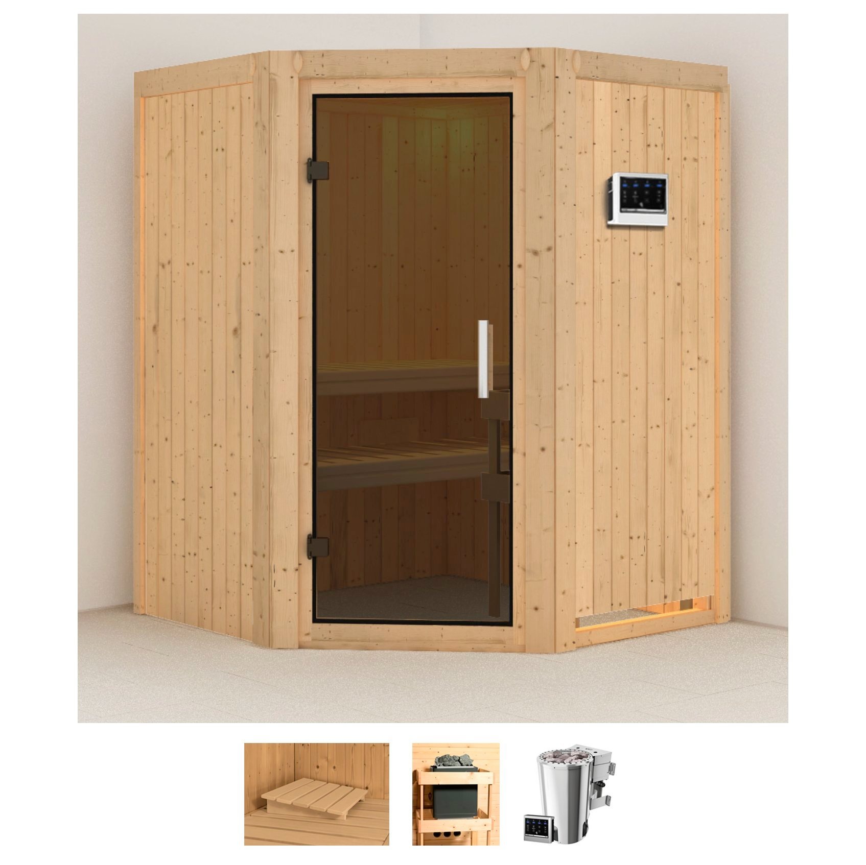 KARIBU Sauna "Nanna", Bio-Kombiofen, externe Steuerung, 3,6 kW, beige, Saunen, Ofen 3,6 kW Bio-Ofen externe Strg. easy