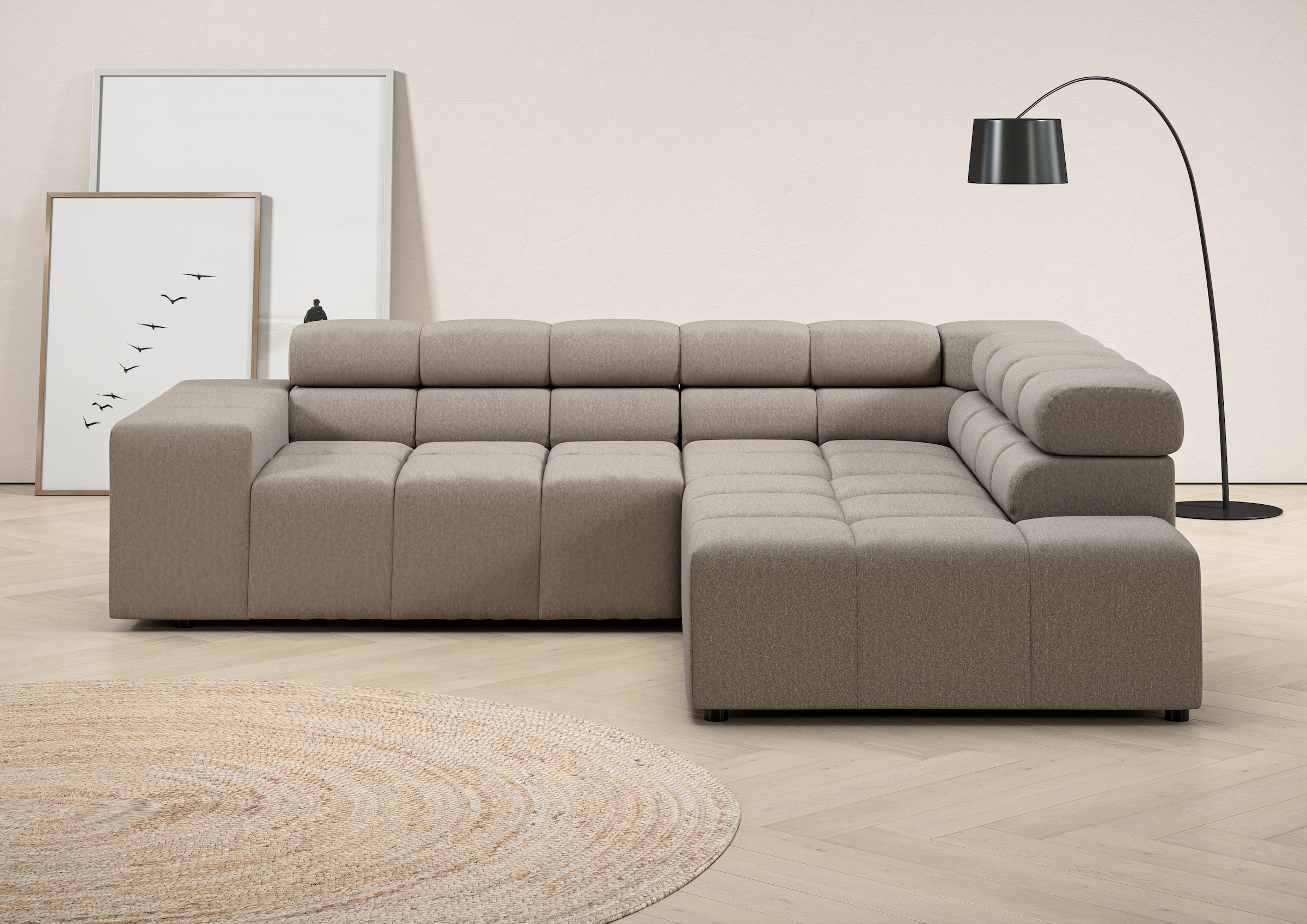 Home affaire Ecksofa "Ancona, Ecksofa, incl. Kopfteilverstellung, Breite 249 cm, L-Form" wahlweise motorische Sitztiefenverstellung, B/T(H: 249/215/70 cm